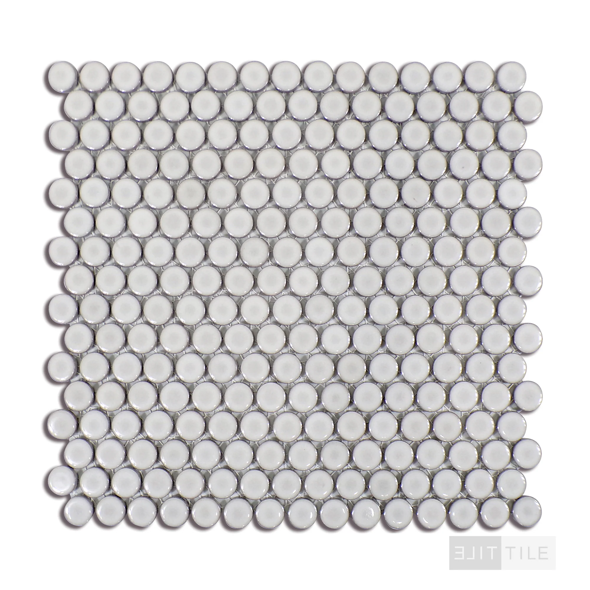 360° 3/4" Penny Round Glazed Porcelain Mosaic 12X12 Dove Grey Gloss - Image 3