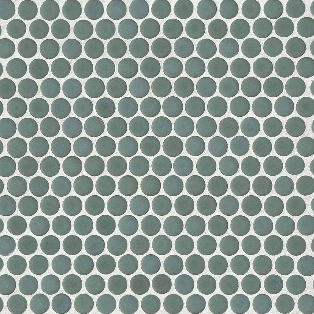 360° 3/4" Penny Round Glazed Porcelain Mosaic 12X12 Silver Sage Matte