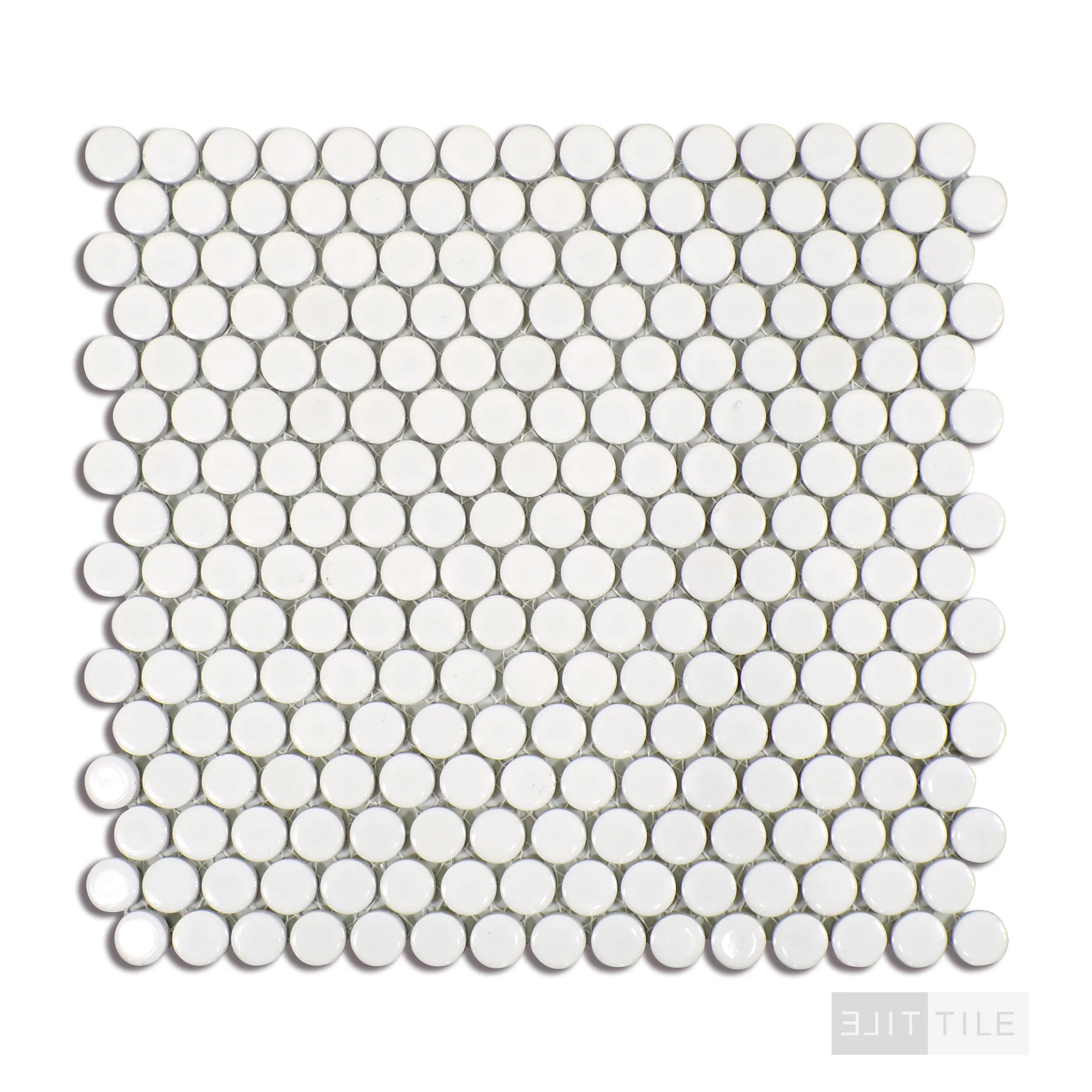 360° 3/4" Penny Round Glazed Porcelain Mosaic 12X12 White Gloss - Image 3