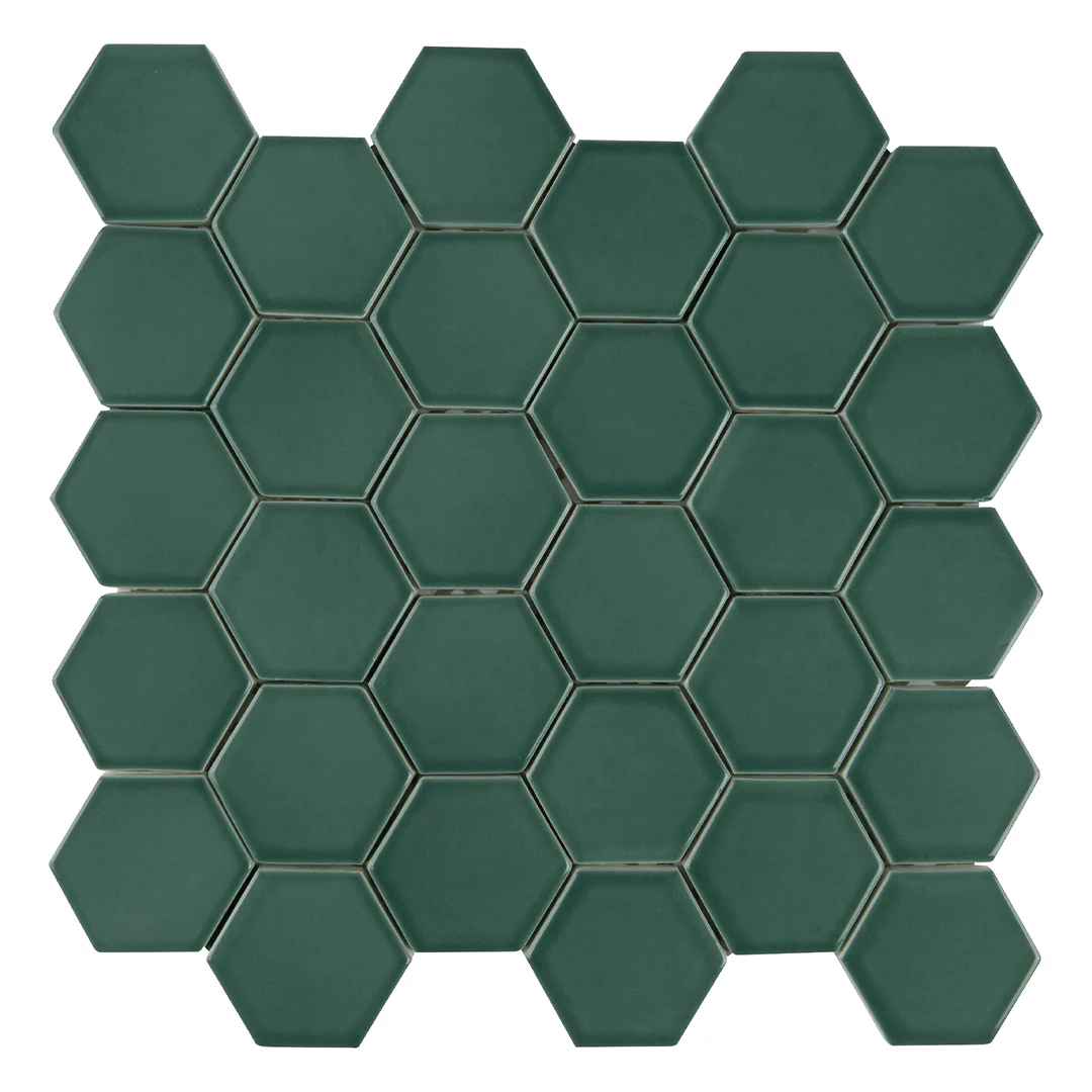 6th Avenue Hexagon Mosaic 10-1/2X11 Jade Green Gloss