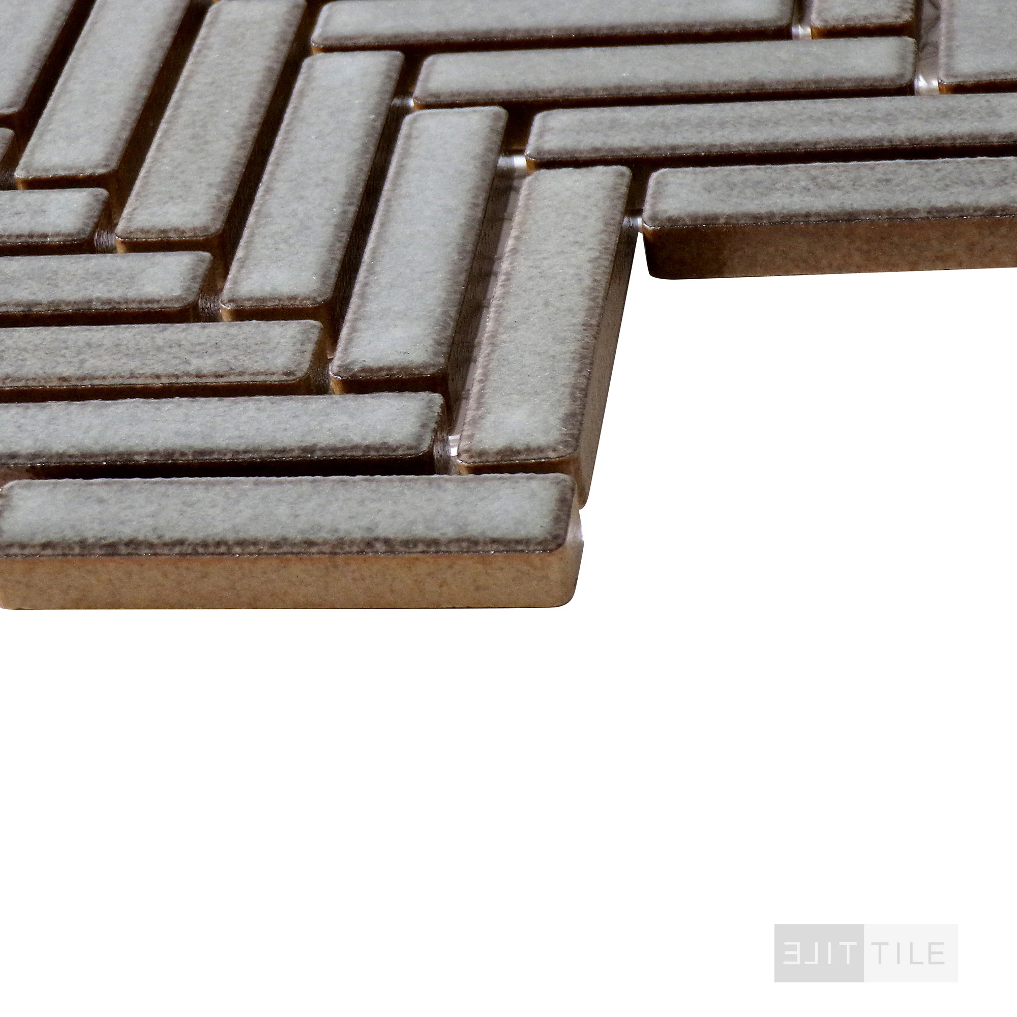 90° 1/2X2 Herringbone Glazed Porcelain Mosaic 11X12-1/4 Gray Haze Gloss - Image 3