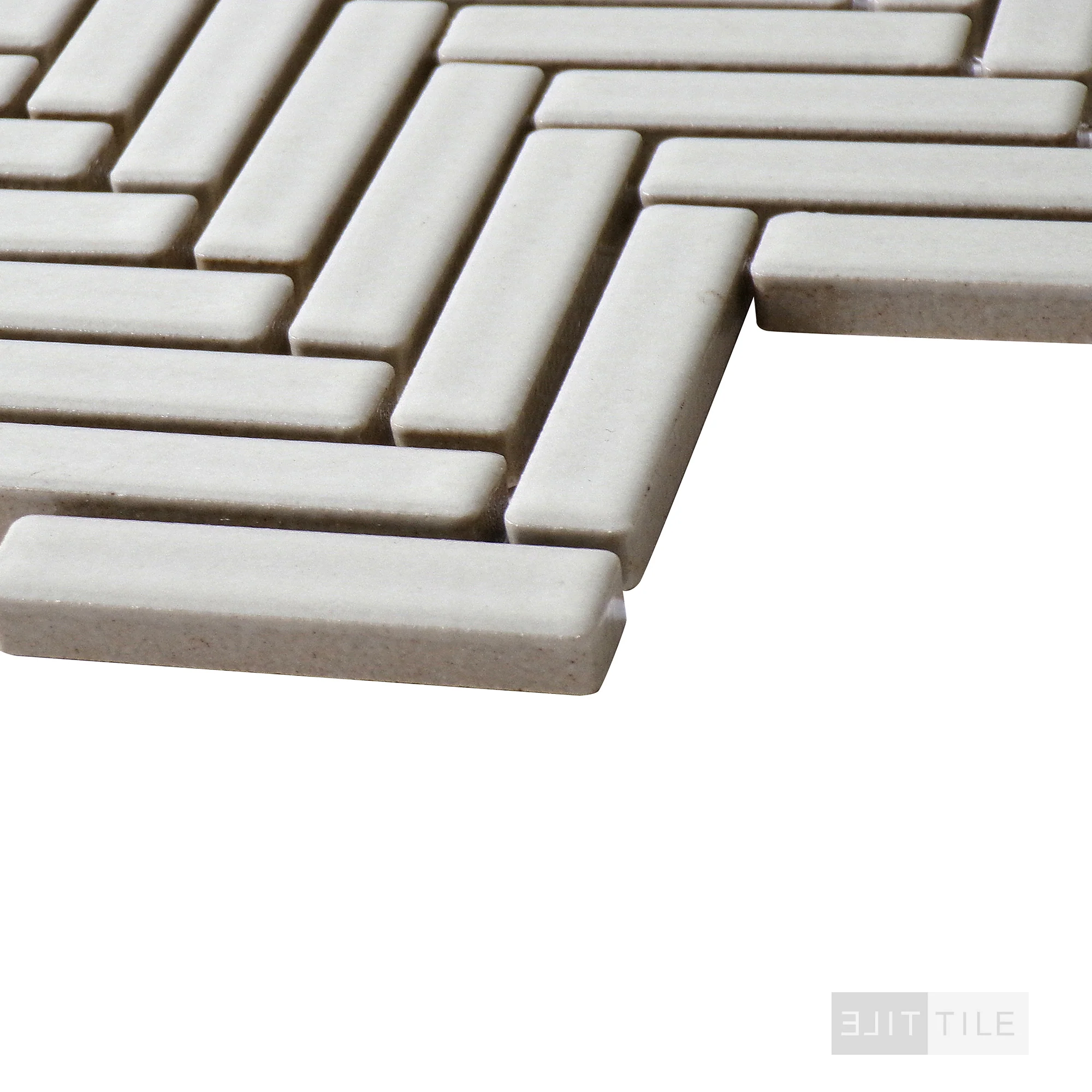 90° 1/2X2 Herringbone Glazed Porcelain Mosaic 11X12-1/4 Off White Gloss - Image 3
