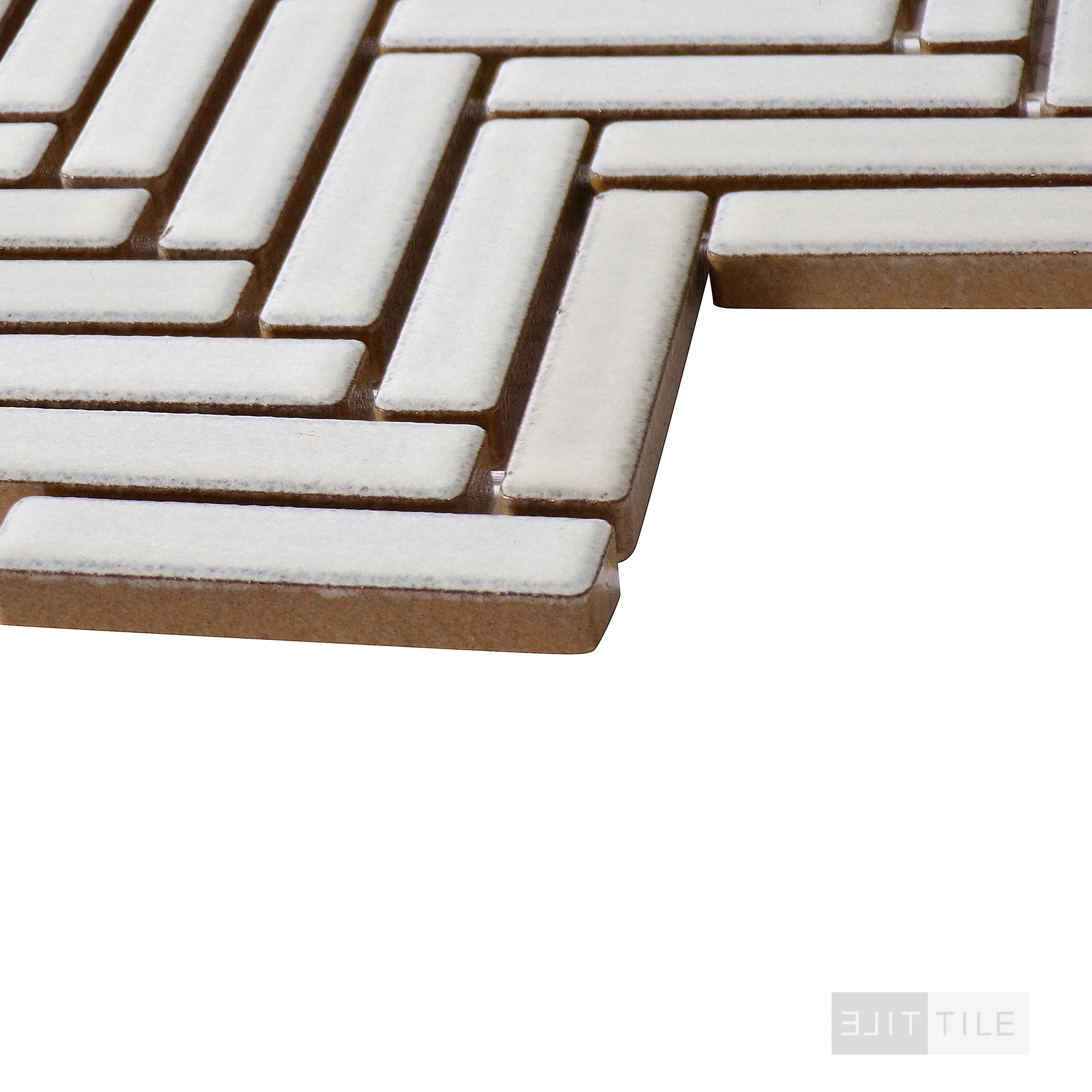 90° 1/2X2 Herringbone Glazed Porcelain Mosaic 11X12-1/4 Putty Gloss - Image 3