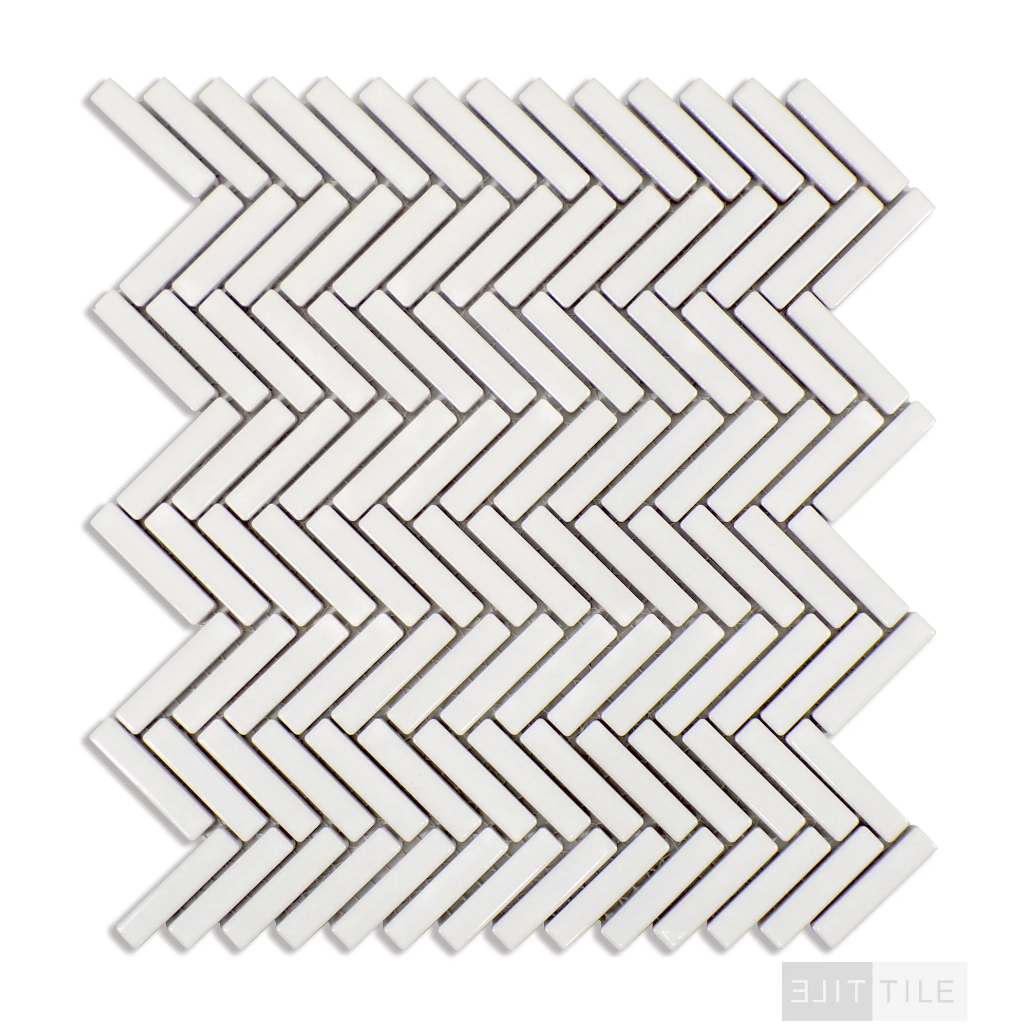 90° 1/2X2 Herringbone Glazed Porcelain Mosaic 11X12-1/4 White Gloss - Image 3