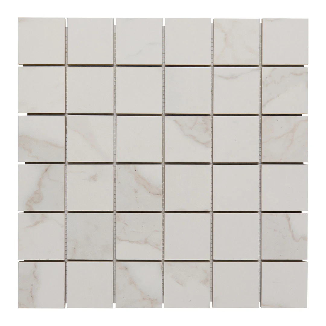 Calacata Porcelain Square Mosaic 2X2 White Brushed - Image 2