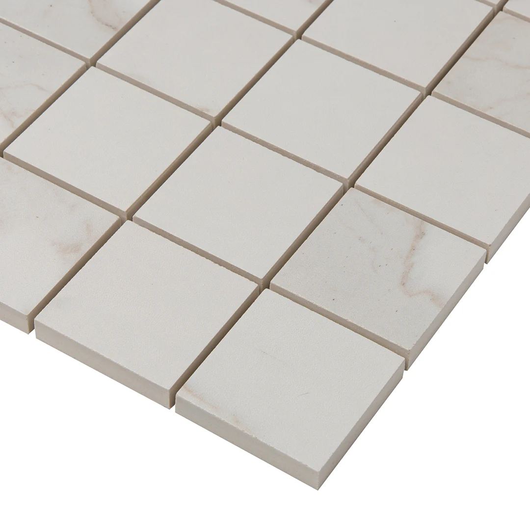 Calacata Porcelain Square Mosaic 2X2 White Brushed - Image 3