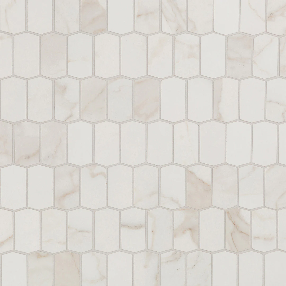 Calacata Porcelain Picket Mosaic 12-3/8X12-1/2 White Matte