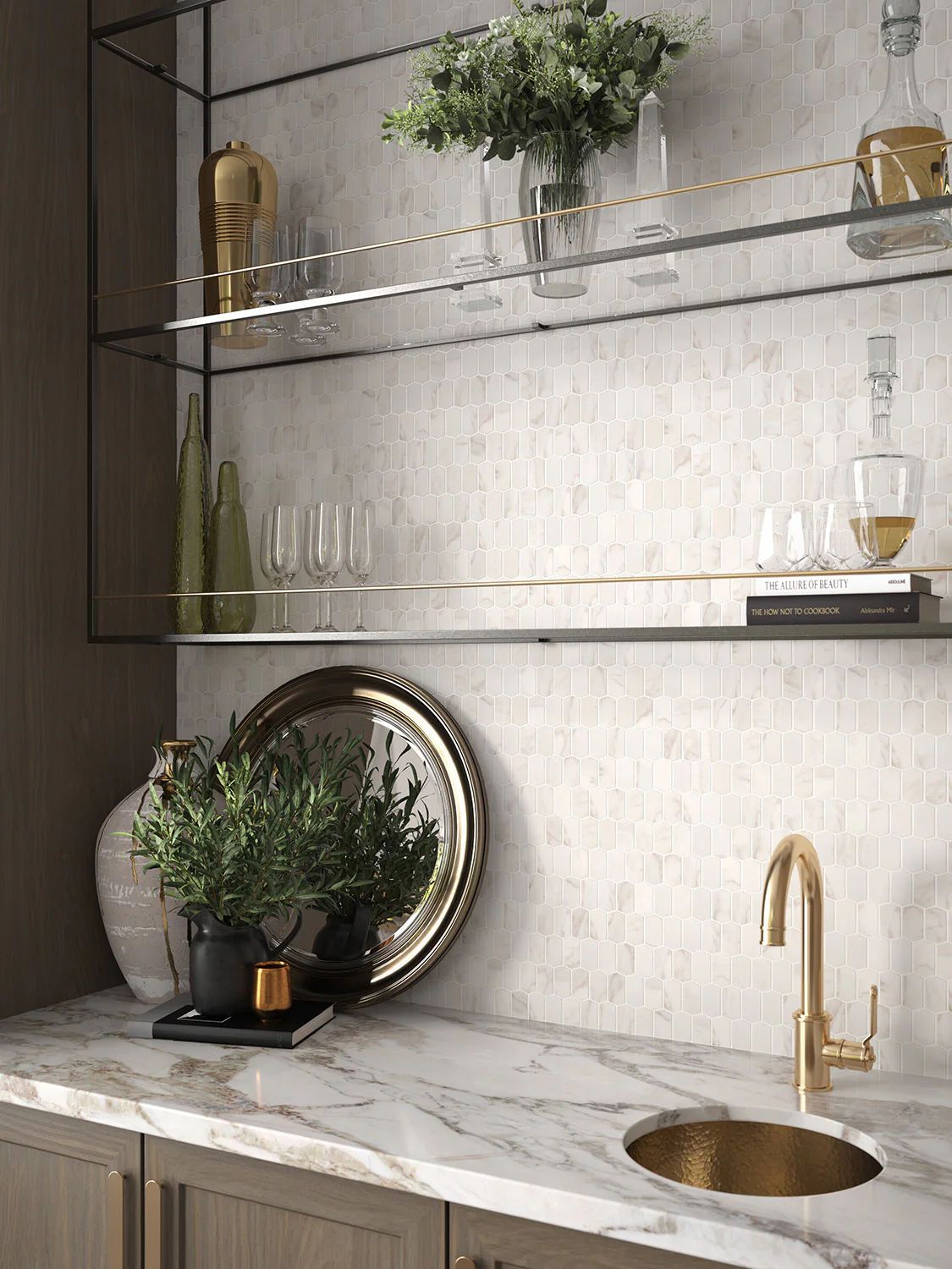 Calacata Porcelain Picket Mosaic 12-3/8X12-1/2 White Matte - Image 2