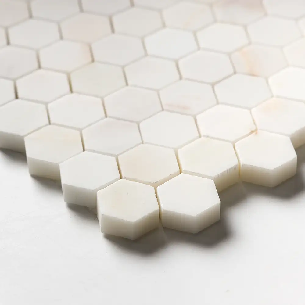 Calacatta Amber Marble 1X1 Hexagon Mosaic 11-5/8X12 Calacatta Amber Honed - Image 3
