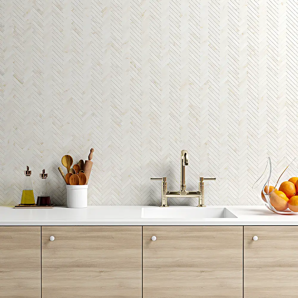 Calacatta Amber Marble 5/8X3 Herringbone Mosaic 12-1/8X13-3/8 Calacatta Amber Honed - Image 2