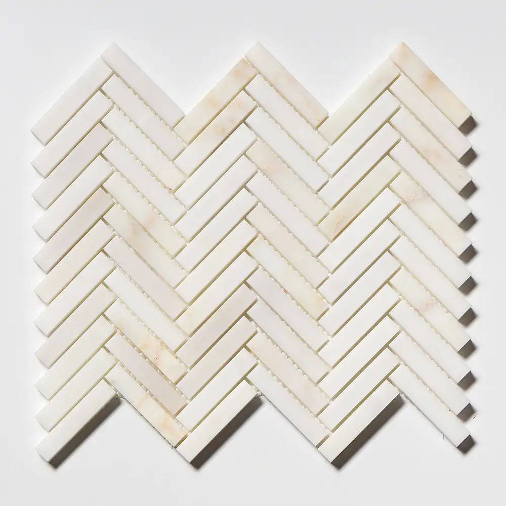 Calacatta Amber Marble 5/8X3 Herringbone Mosaic 12-1/8X13-3/8 Calacatta Amber Honed - Image 3
