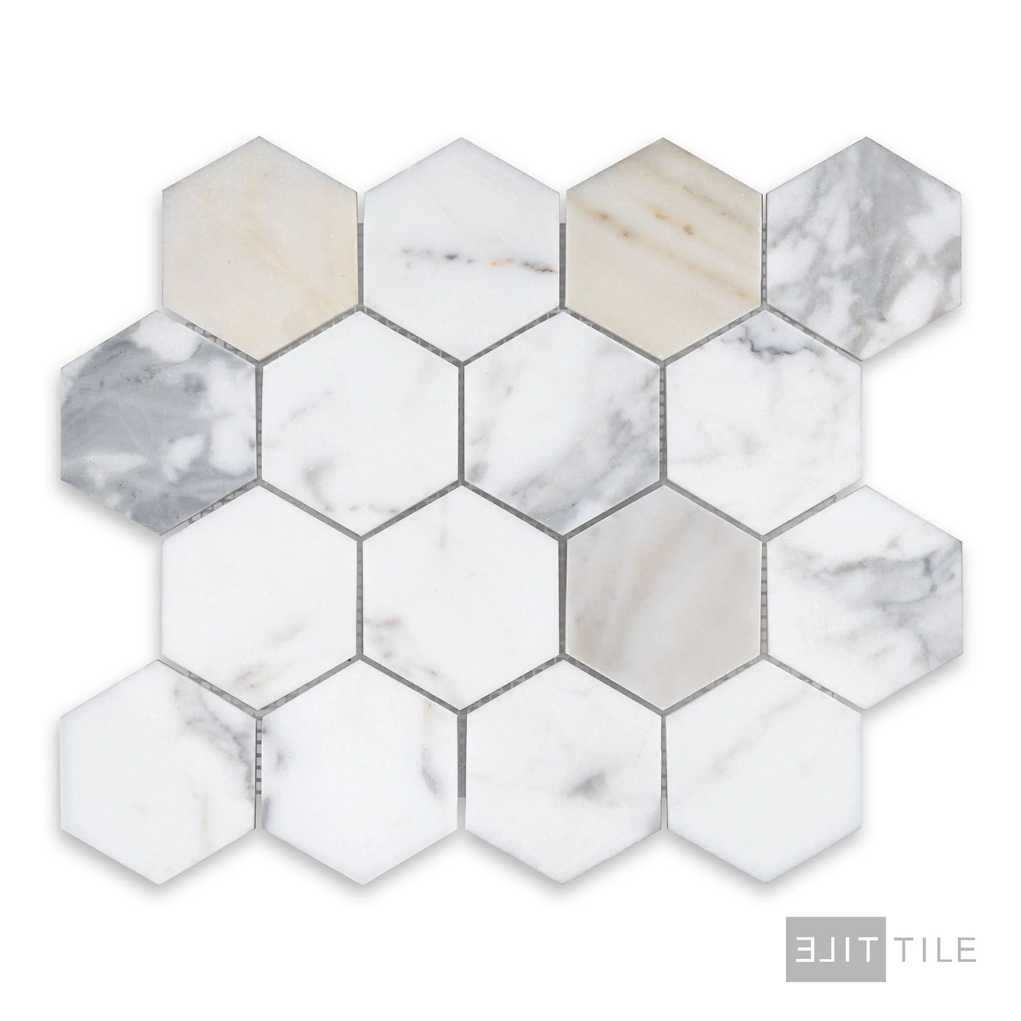Calacatta Gold Marble 3" Hexagon Honed Mosaic - Image 3