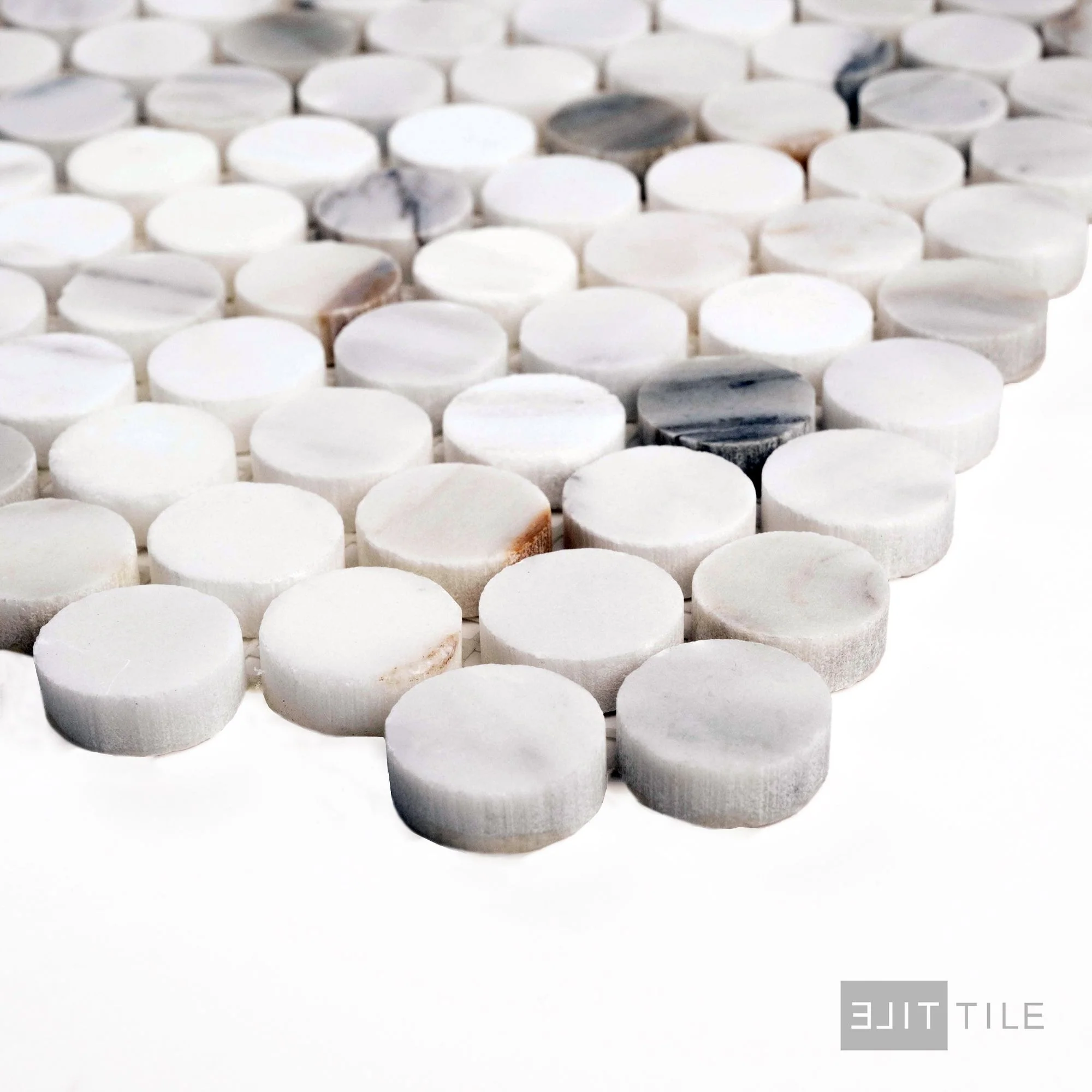 Calacatta Gold Marble Penny Round Honed Mosaic - Image 4