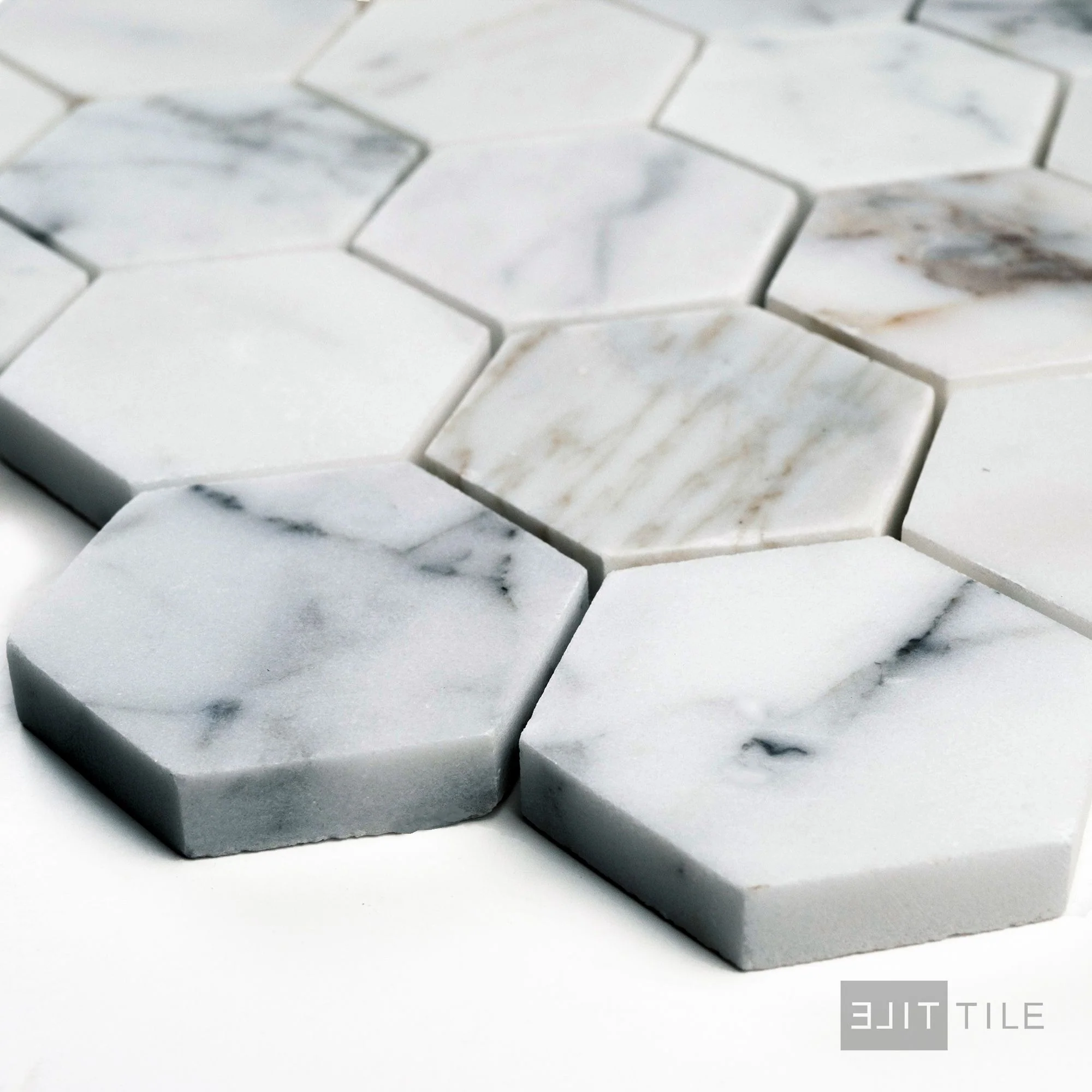 Calacatta Gold Marble 2" Hexagon Honed Mosaic - Image 4