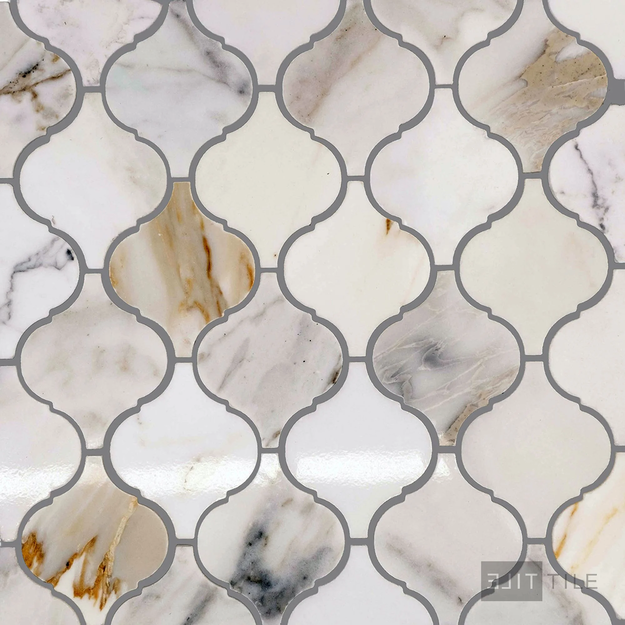 Calacatta Gold Marble 4" Lantern/Arabesque Honed Mosaic