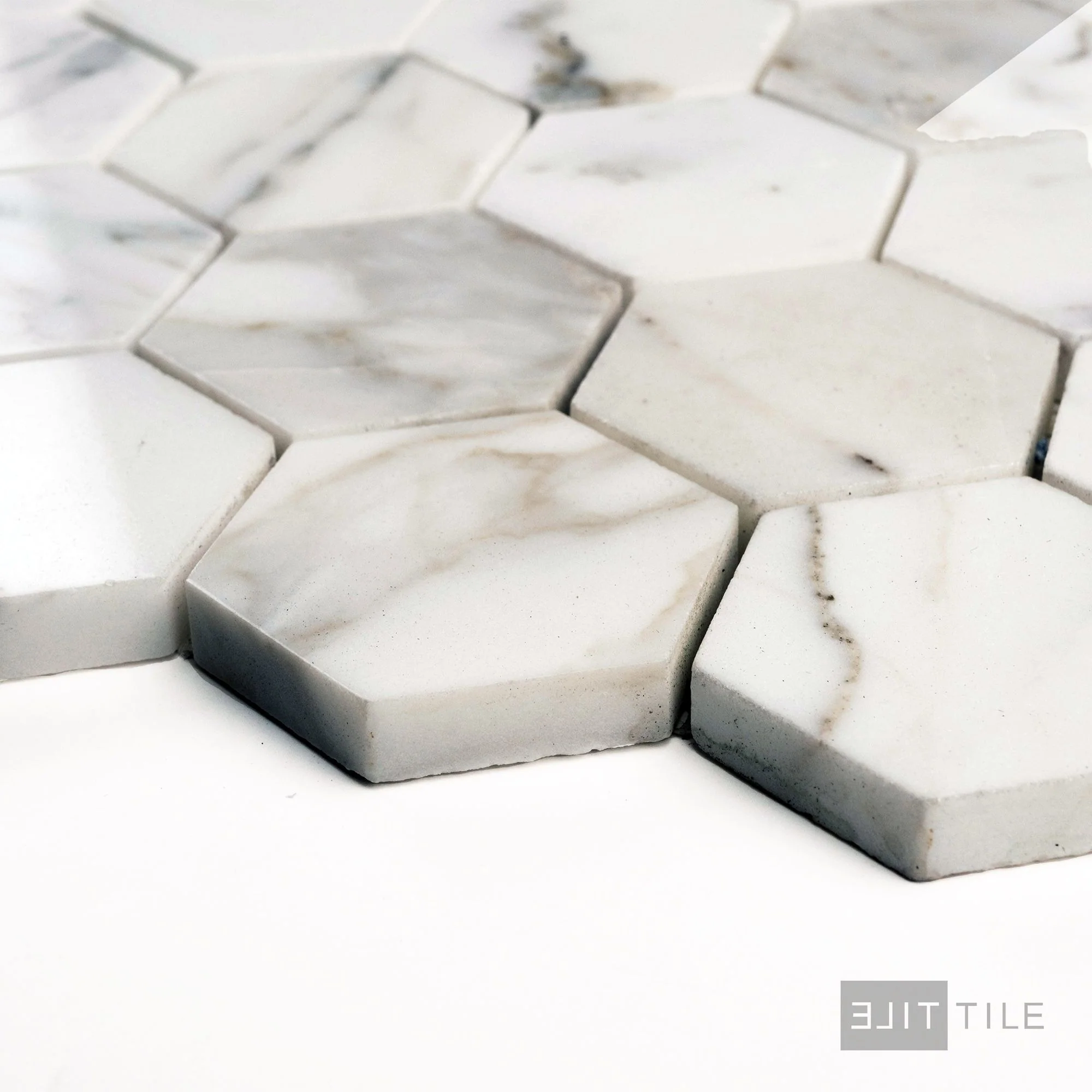 Calacatta Gold Marble 2" Hexagon Polished Mosaic - Image 3