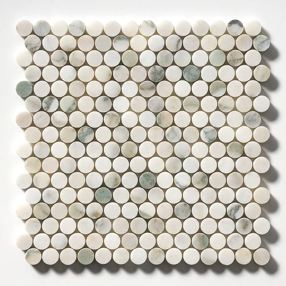 Calacatta Green Marble Penny Round Mosaic 11.25X11.75 Calacatta Green Honed - Image 3