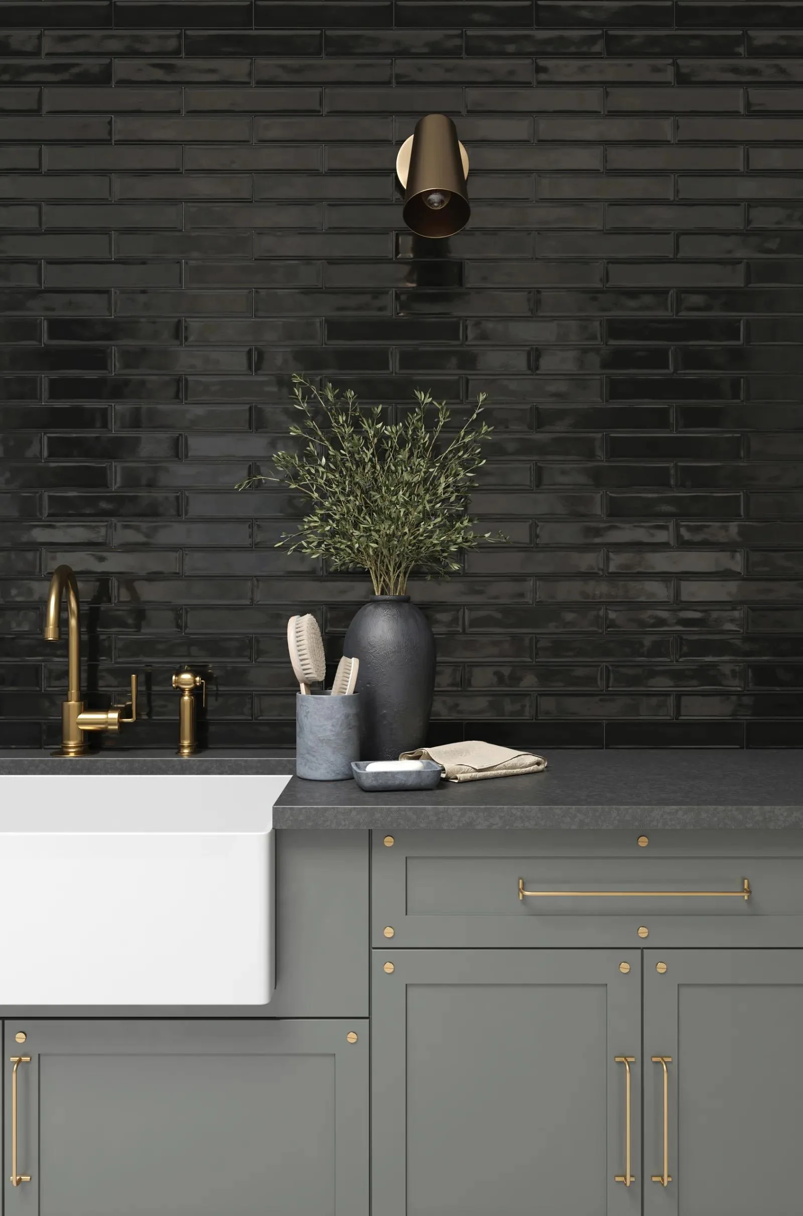 Clara Glazed Porcelain Field Tile 2-3/4X11 Noir Glossy - Image 2