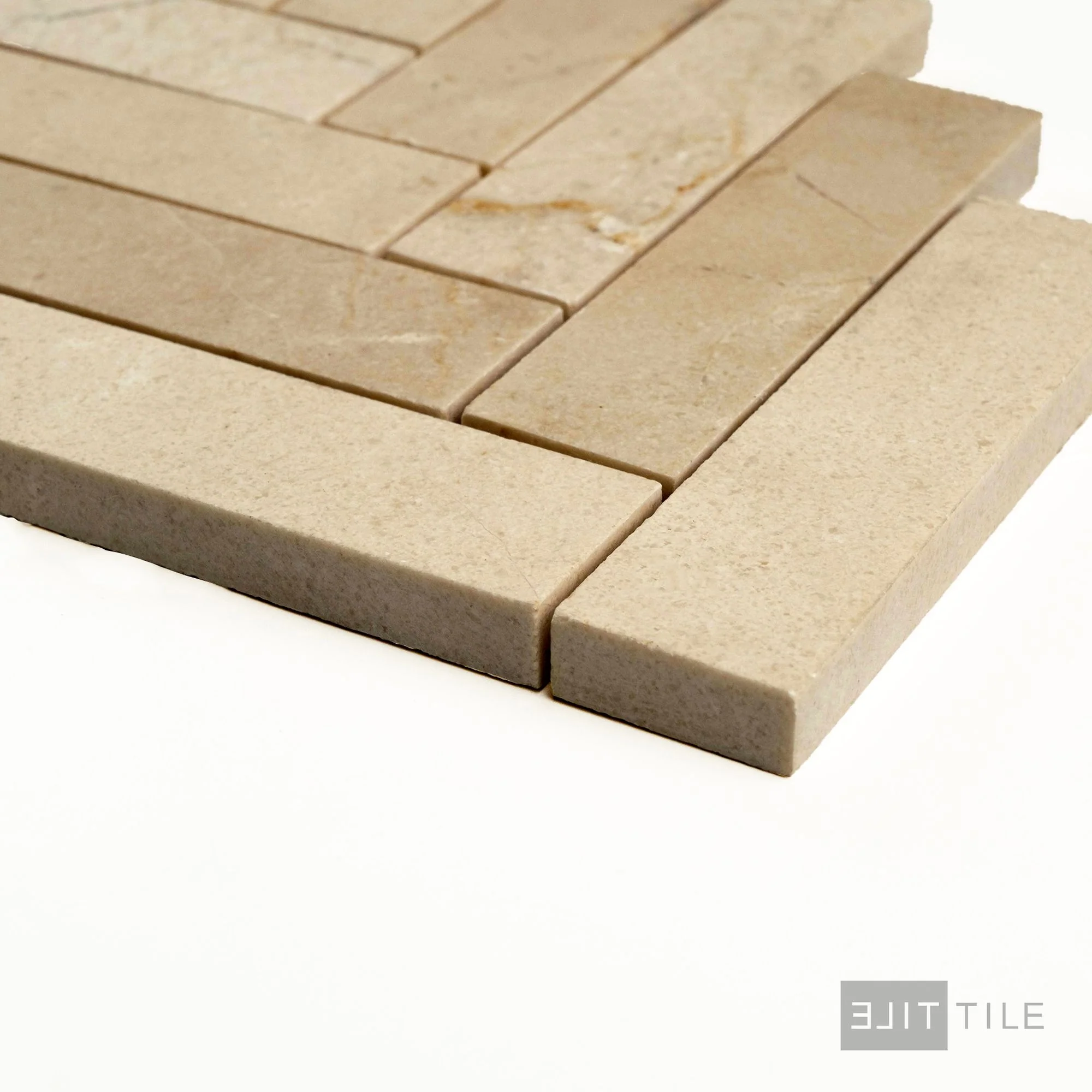 Crema Marfil Marble 1X4 Herringbone Honed Mosaic - Image 3