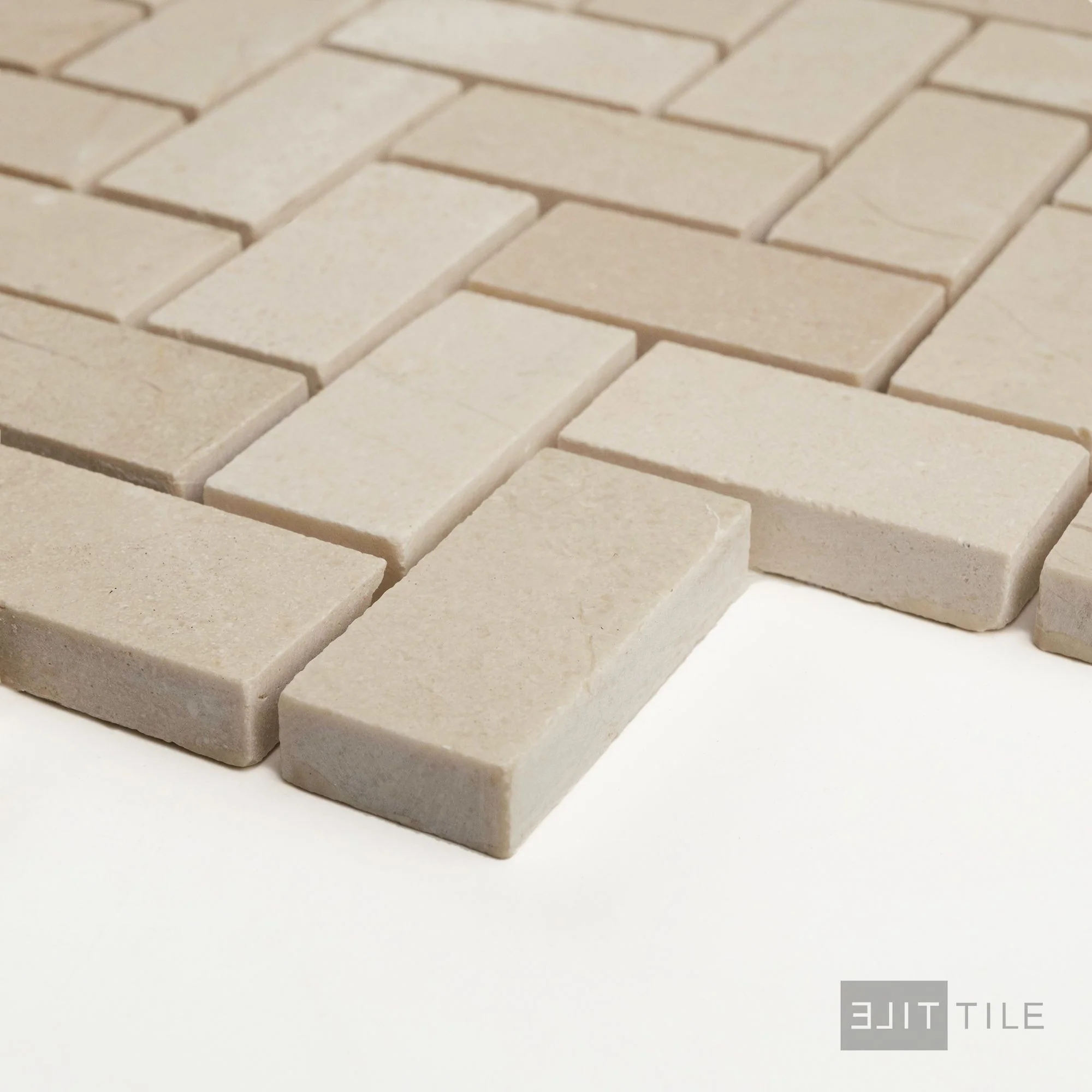 Crema Marfil Marble 1X2 Herringbone Honed Mosaic - Image 3