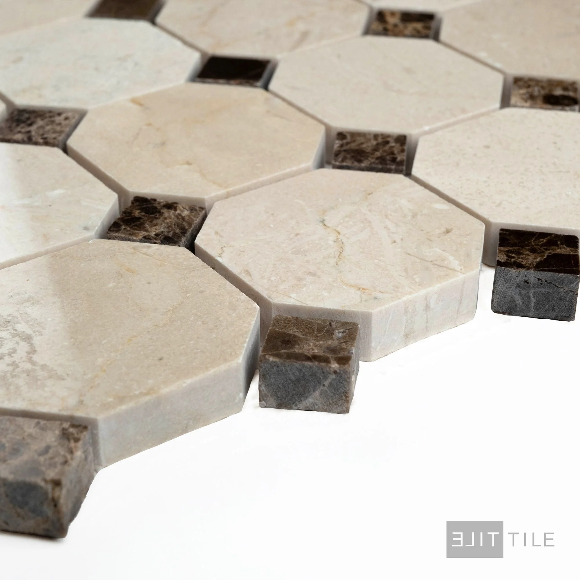 Crema Marfil Marble 2" Octagon W/Brown Dot Honed Mosaic - Image 3
