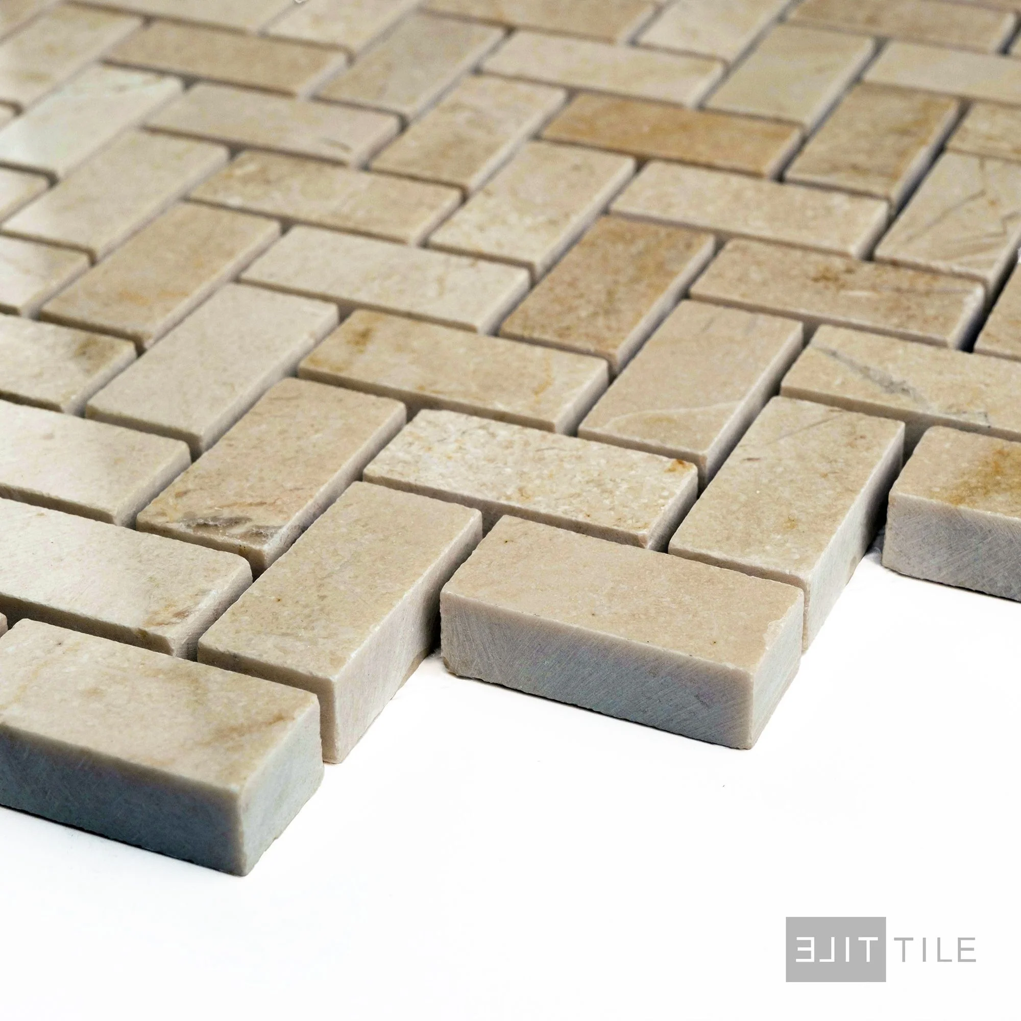 Crema Marfil Marble 5/8X1-1/4 Herringbone Honed Mosaic - Image 3