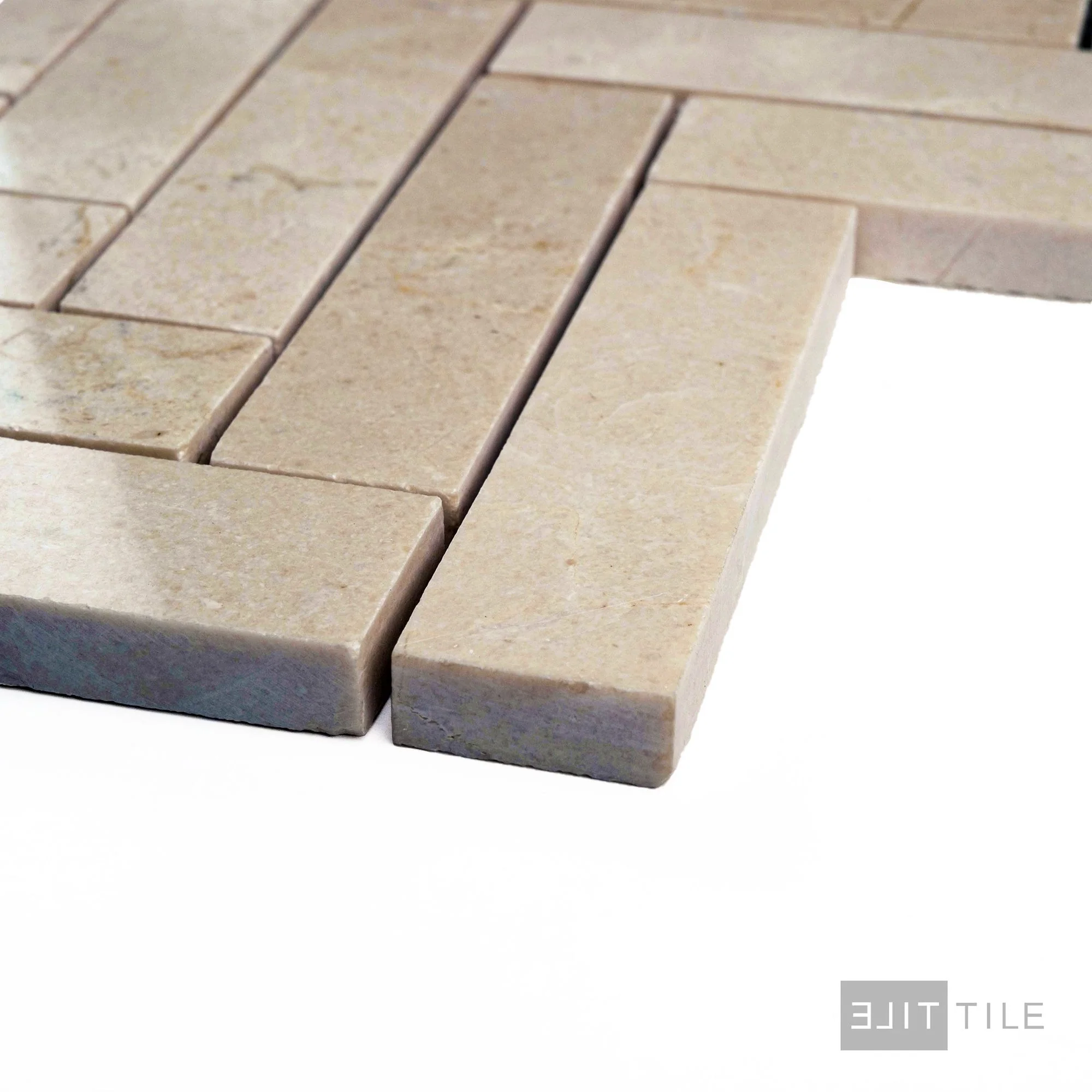 Crema Marfil Marble 1X4 Herringbone Polished Mosaic - Image 3
