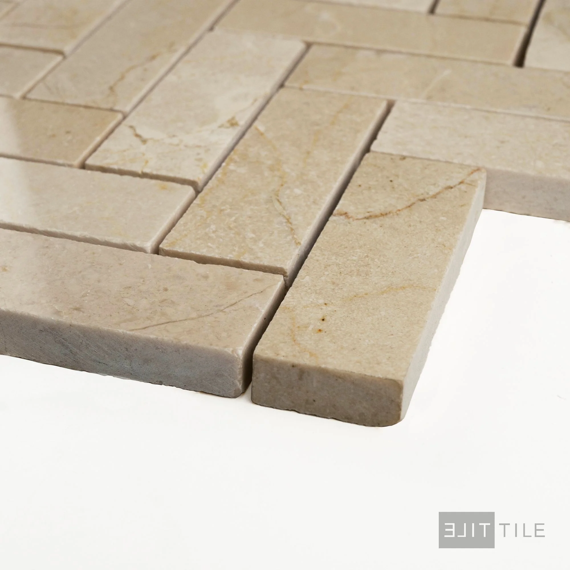 Crema Marfil Marble 1X3 Herringbone Polished Mosaic - Image 3