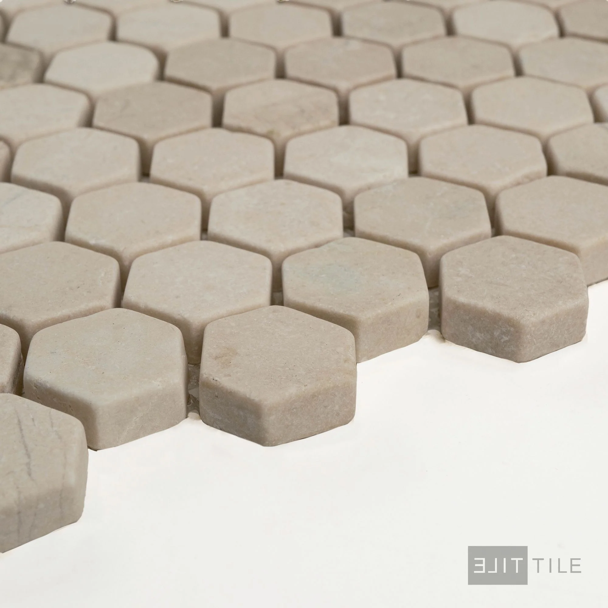 Crema Marfil Marble 1" Hexagon Tumbled Mosaic - Image 3