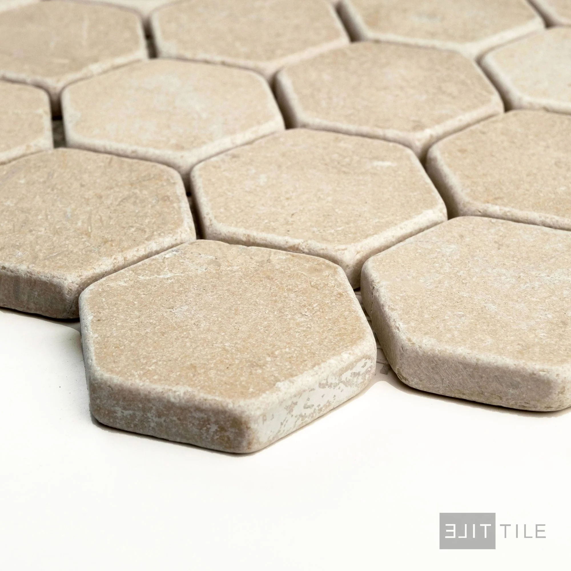 Crema Marfil Marble 2" Hexagon Tumbled Mosaic - Image 3