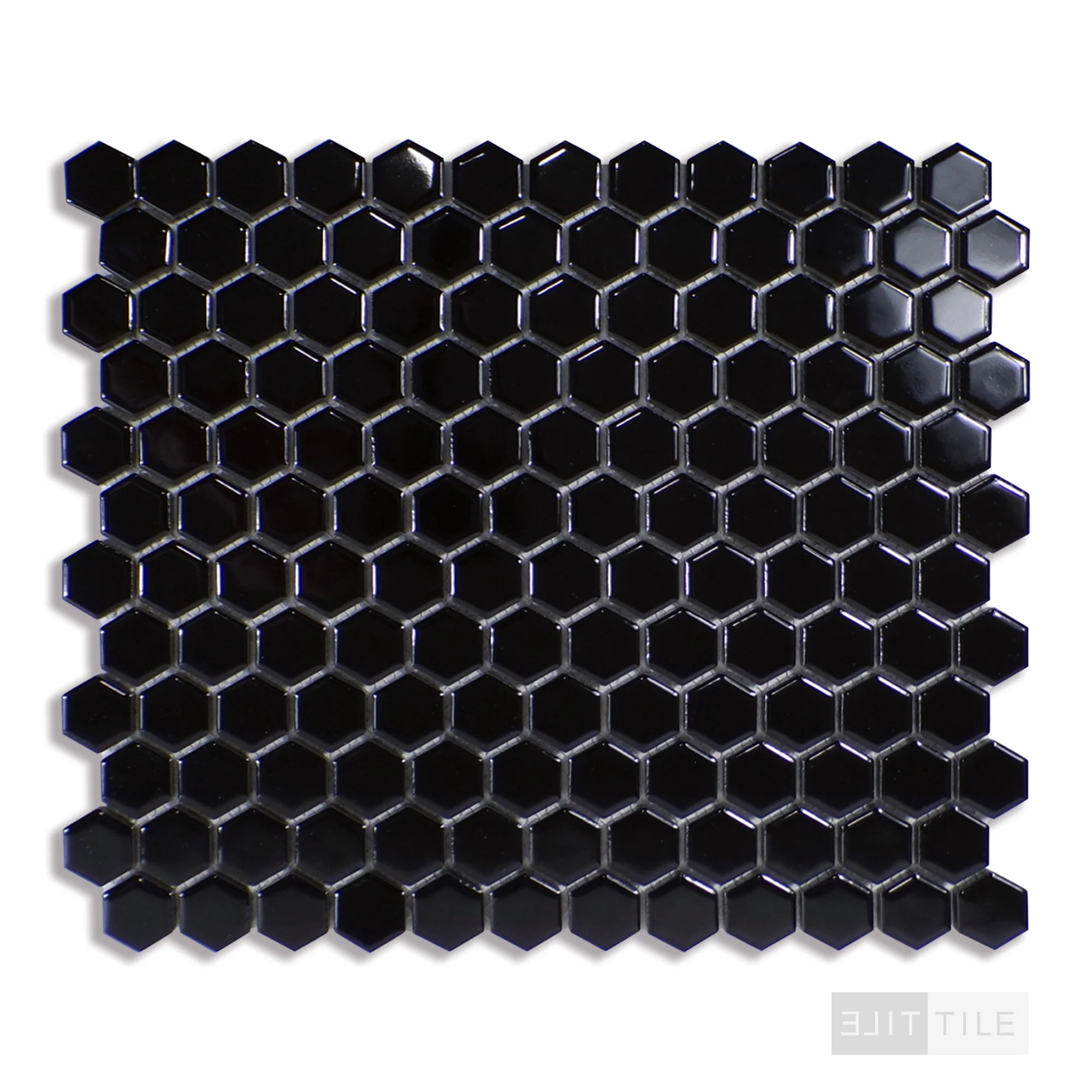 Domino 1" Hexagon Porcelain Mosaic 12X12 Black Glossy - Image 2