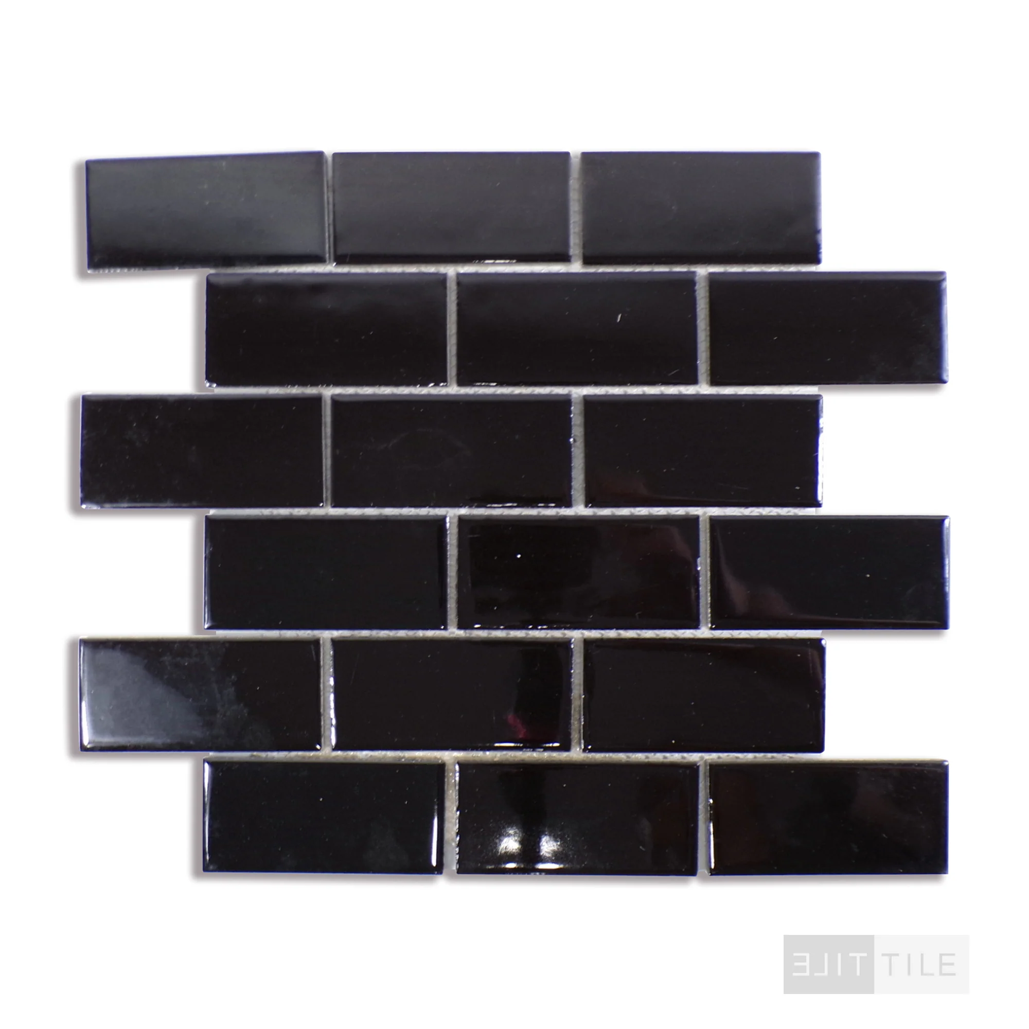 Domino 2X4 Porcelain Mosaic 12X12 Black Glossy - Image 3