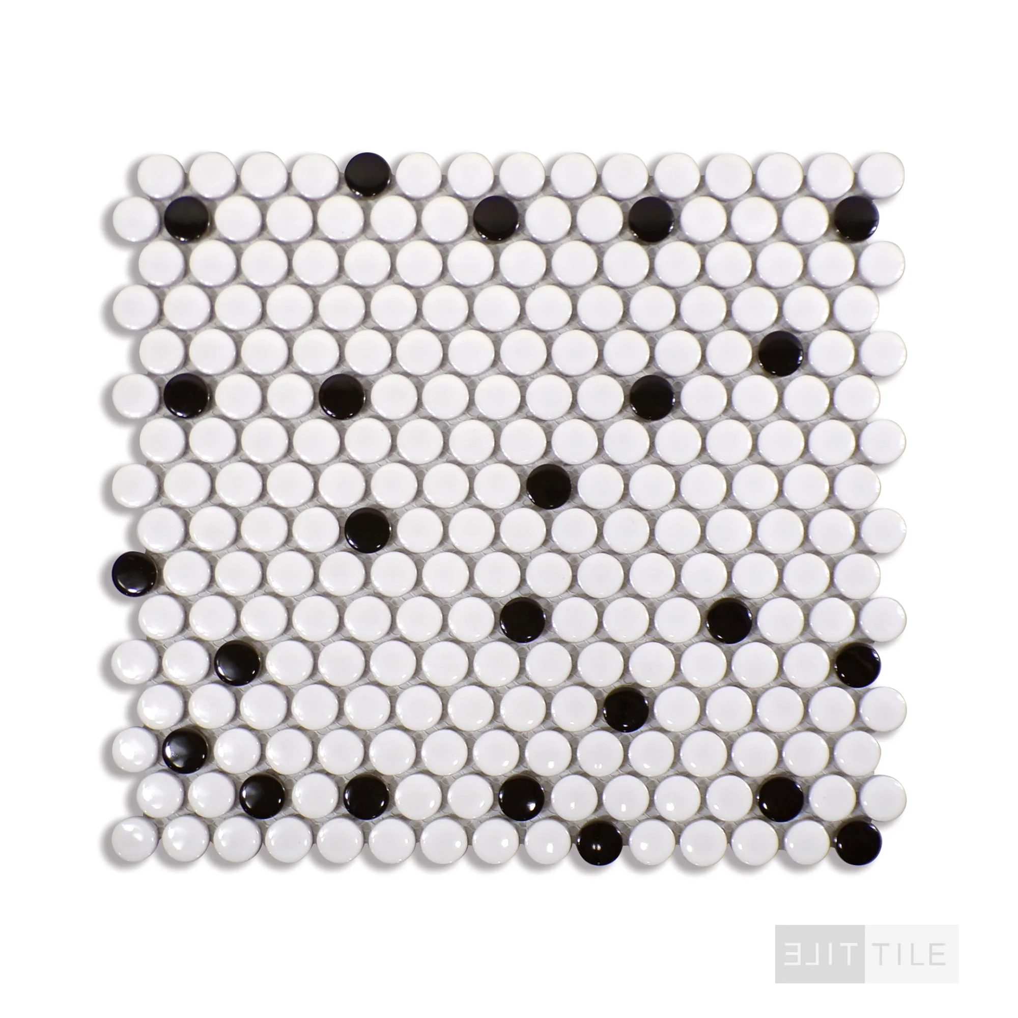 Domino Penny Round Porcelain Mosaic 12X12 Black & White Glossy - Image 3