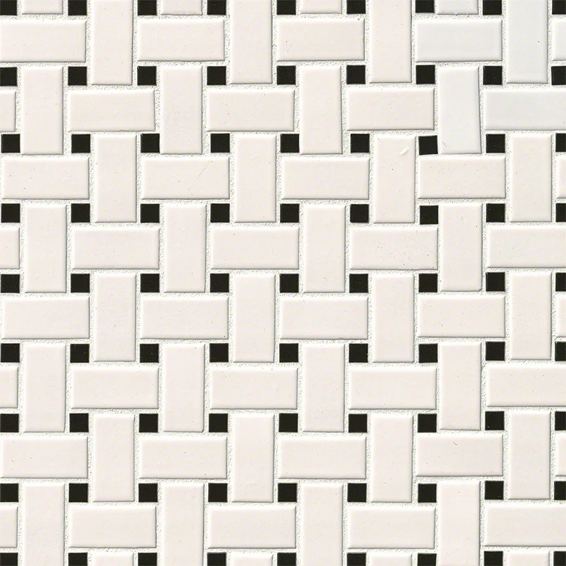 Domino Basketweave Porcelain Mosaic 12X12 Black & White Matte
