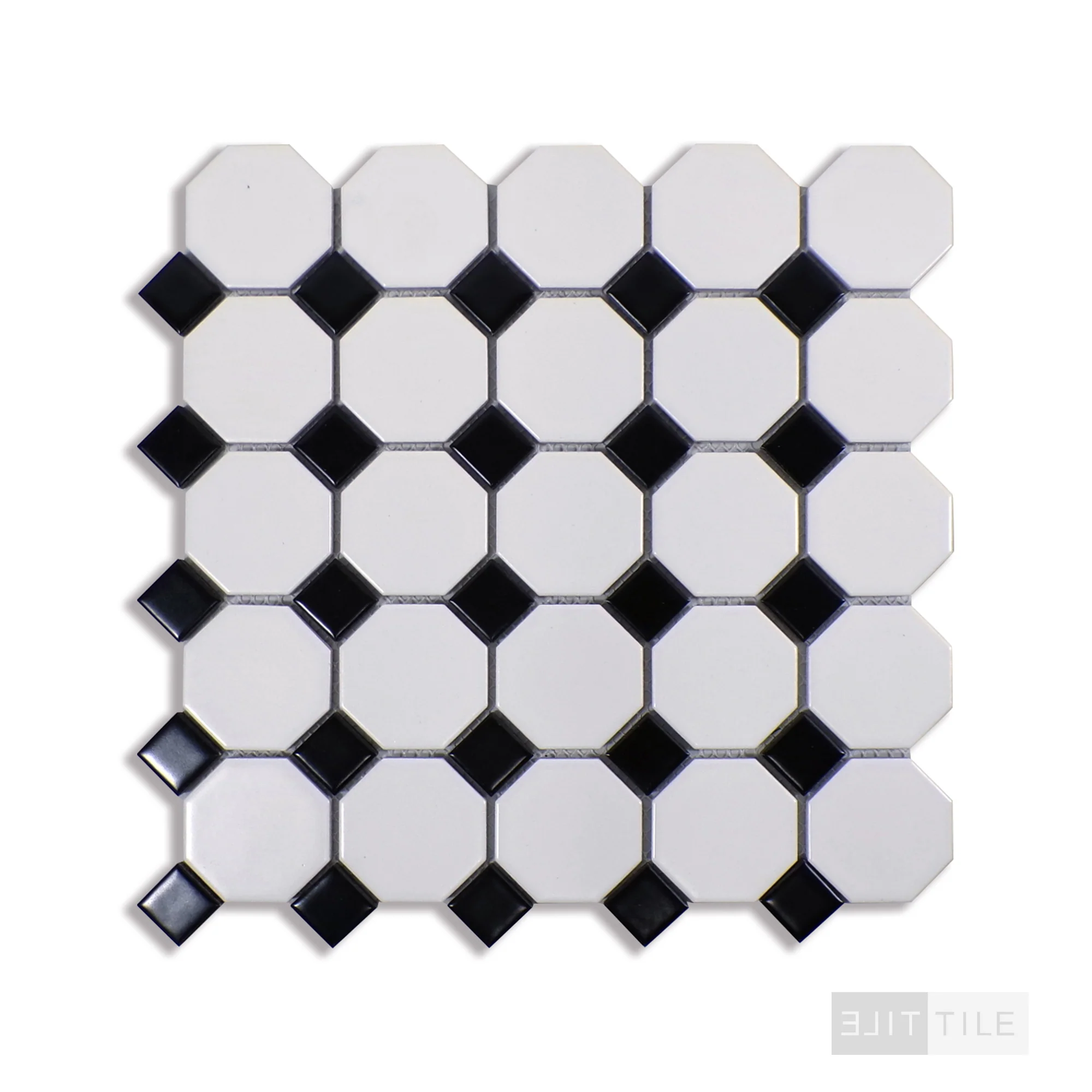 Domino Octagon Porcelain Mosaic 12X12 Black & White Matte - Image 3