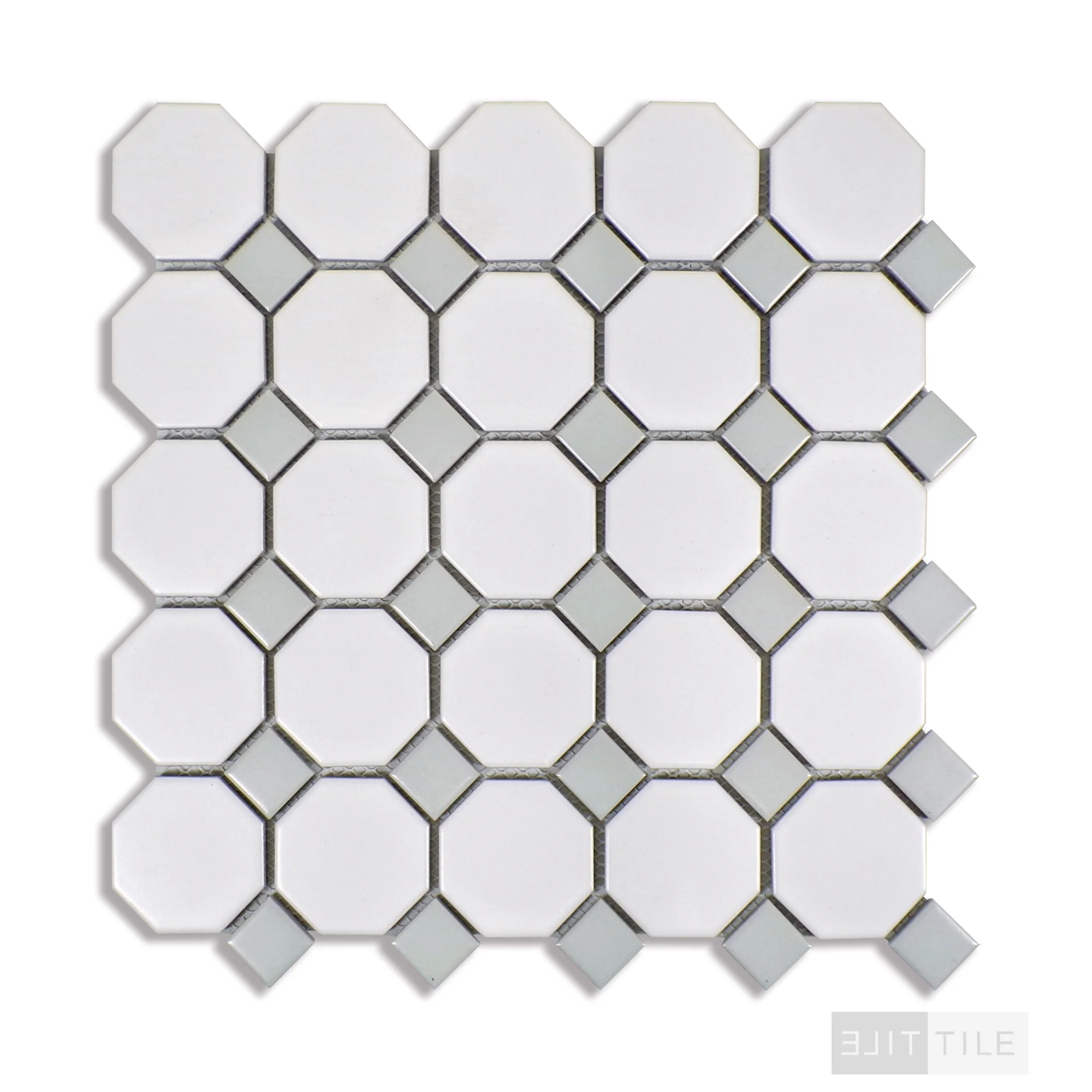 Domino 2" Octagon Porcelain Mosaic Pattern Gray & White Matte - Image 3