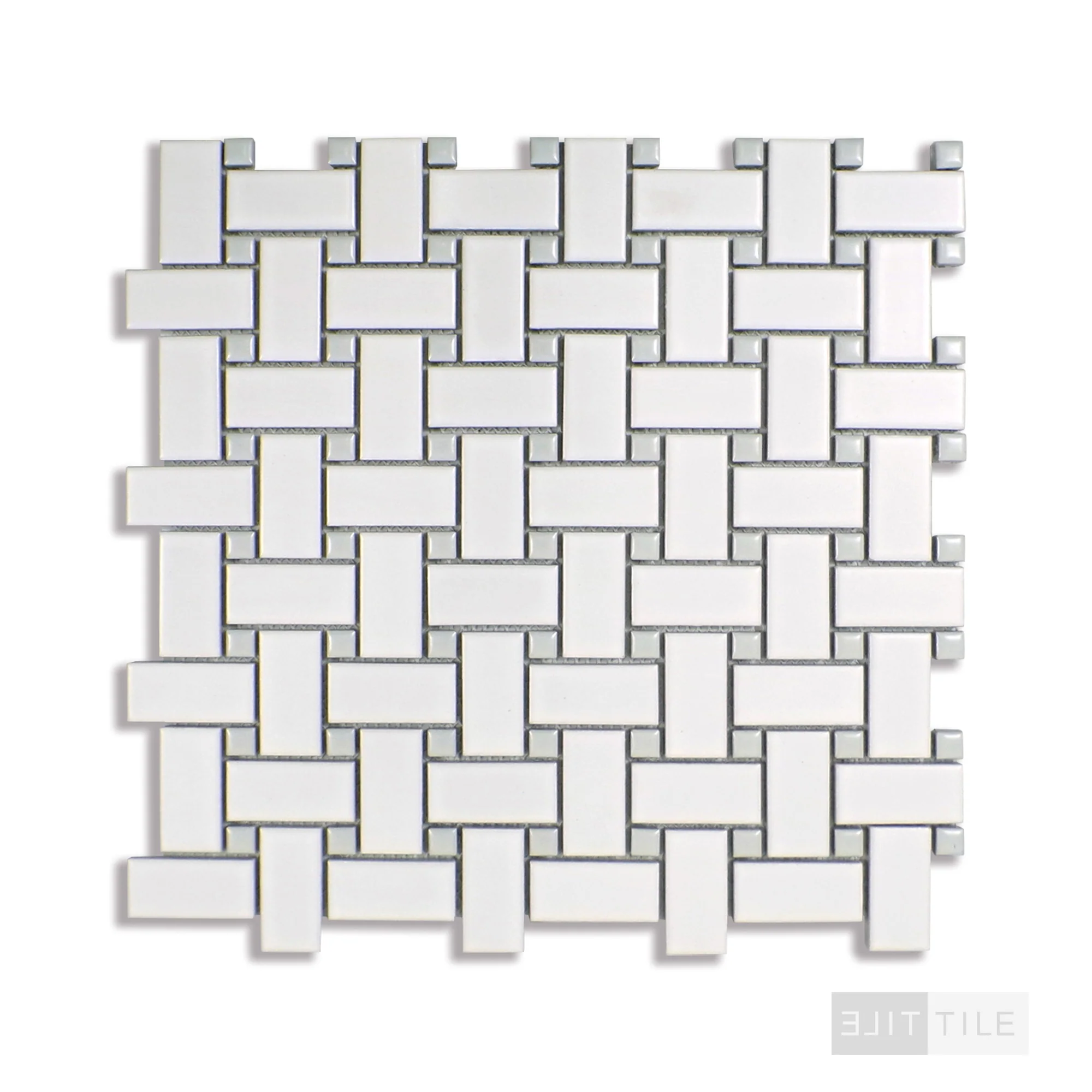 Domino Basketweave Porcelain Mosaic Pattern Gray & White Matte - Image 3