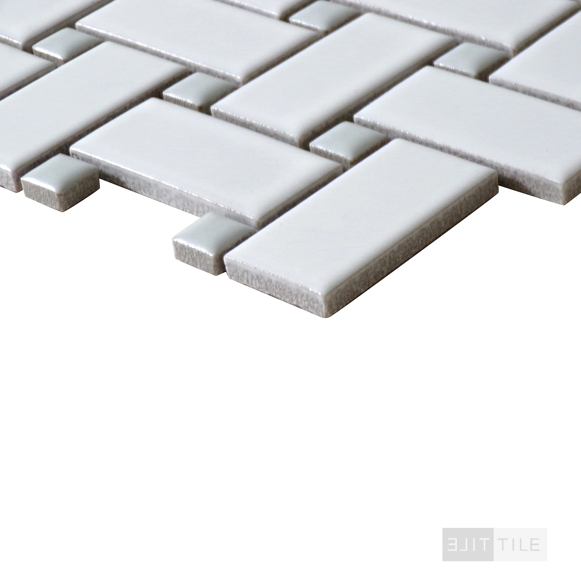 Domino Basketweave Porcelain Mosaic Pattern Gray & White Matte - Image 4