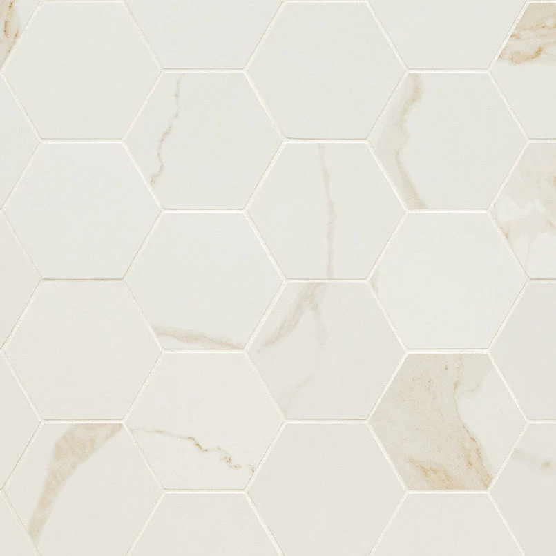 Eden 3X3 Hexagon Porcelain Mosaic 12X12 Calacatta Matte