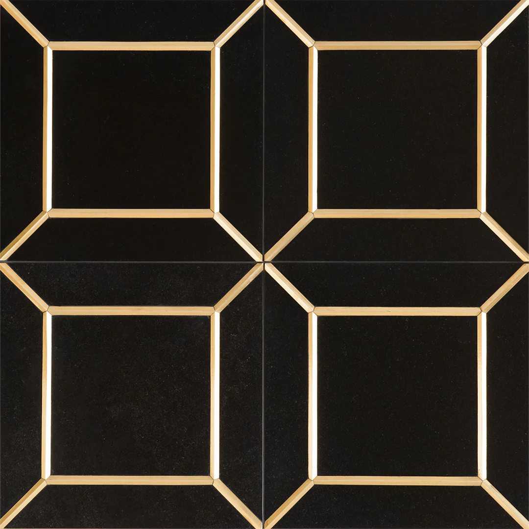 Ellington Empire Deco 12X12 Ebony/Brass Honed