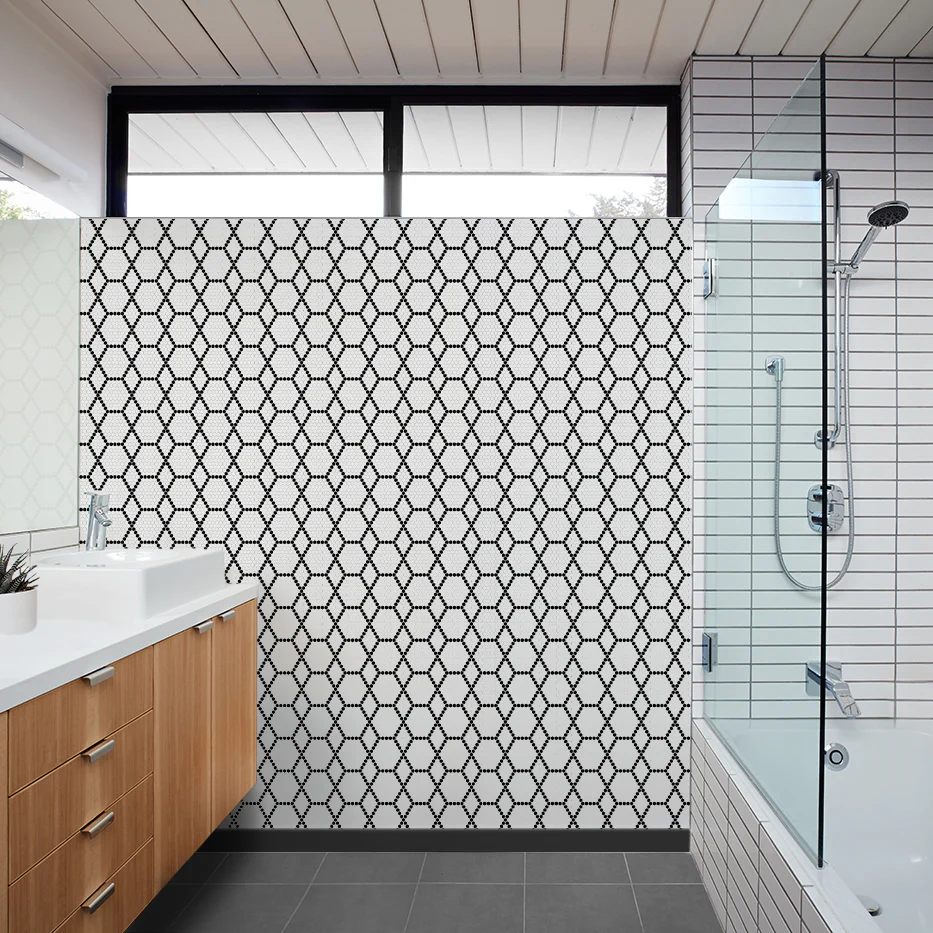 Geometro Tulle Classic 3/8" Hexagon Matte Recycled Glass Mosaic - Image 2