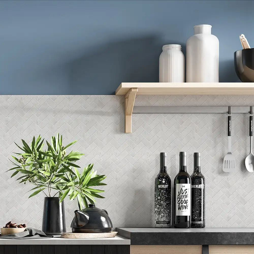 Iceberge Marble 1X2 Herringbone Mosaic 12-1/8X13-3/8 Iceberg Polished - Image 2