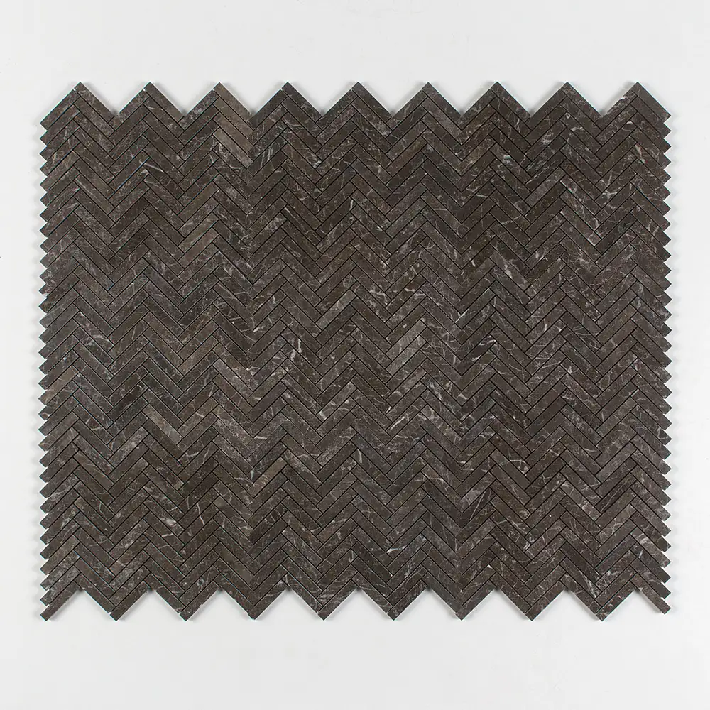 Iris Black Marble 5/8X3 Herringbone Mosaic 12-1/8X13-3/8 Iris Black Honed