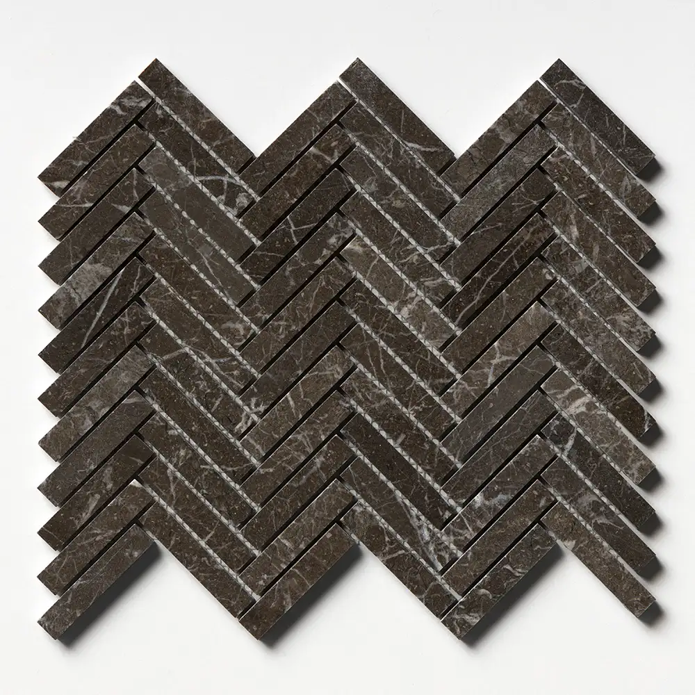 Iris Black Marble 5/8X3 Herringbone Mosaic 12-1/8X13-3/8 Iris Black Honed - Image 3