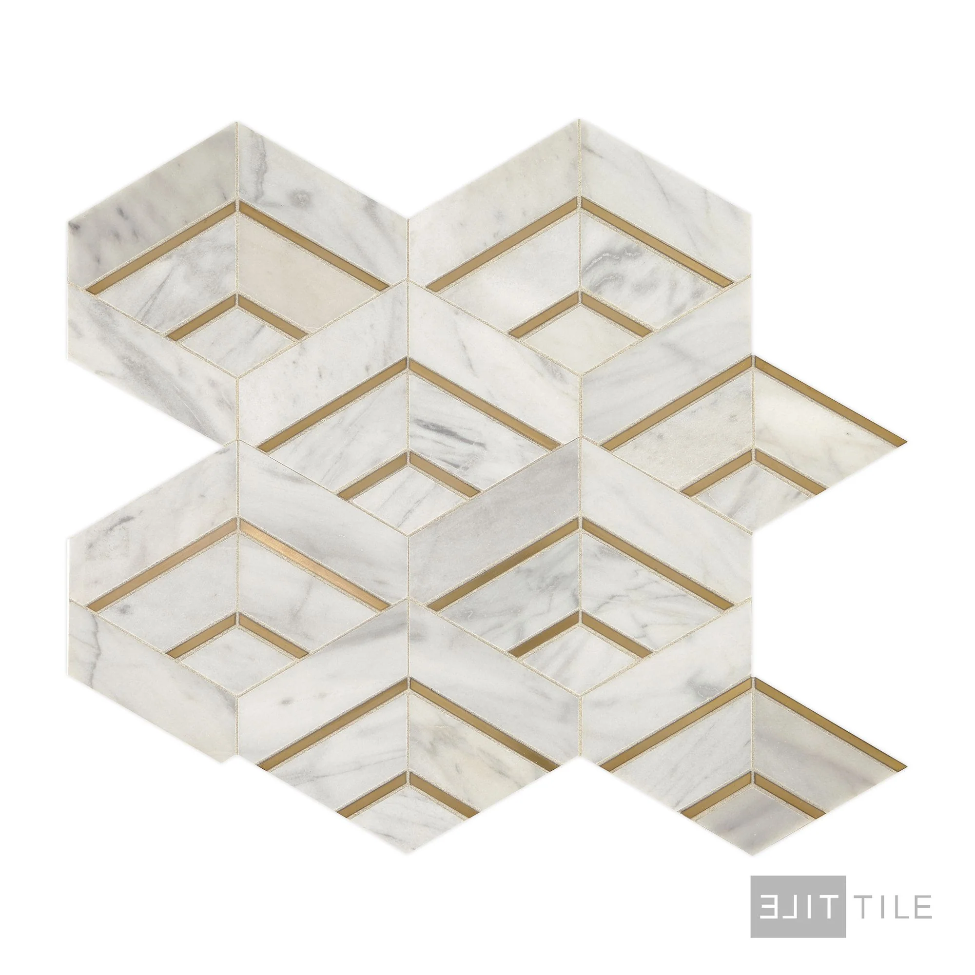 Lavaliere Natural Stone Mosaic 12X14 Alluring White/Brass Honed - Image 3
