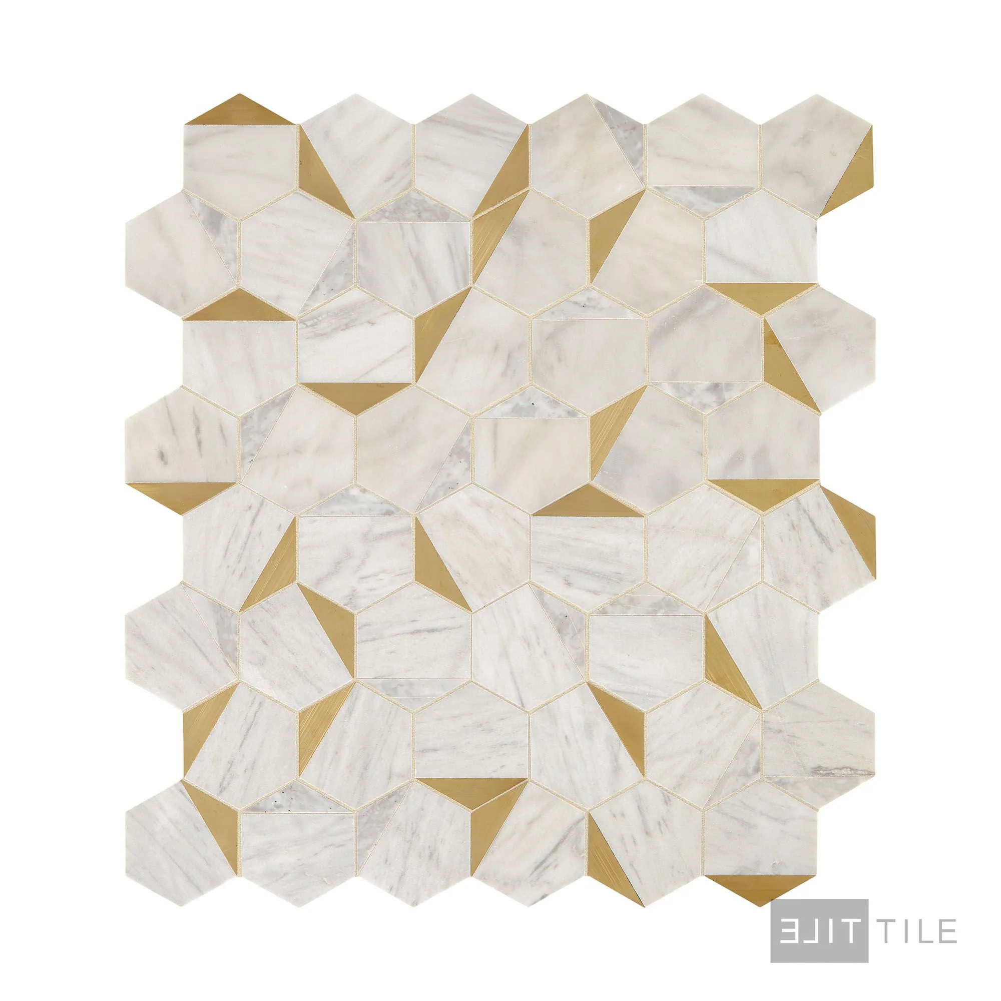 Lavaliere Natural Stone Mosaic 15X14 Alluring White/Brass Honed - Image 3