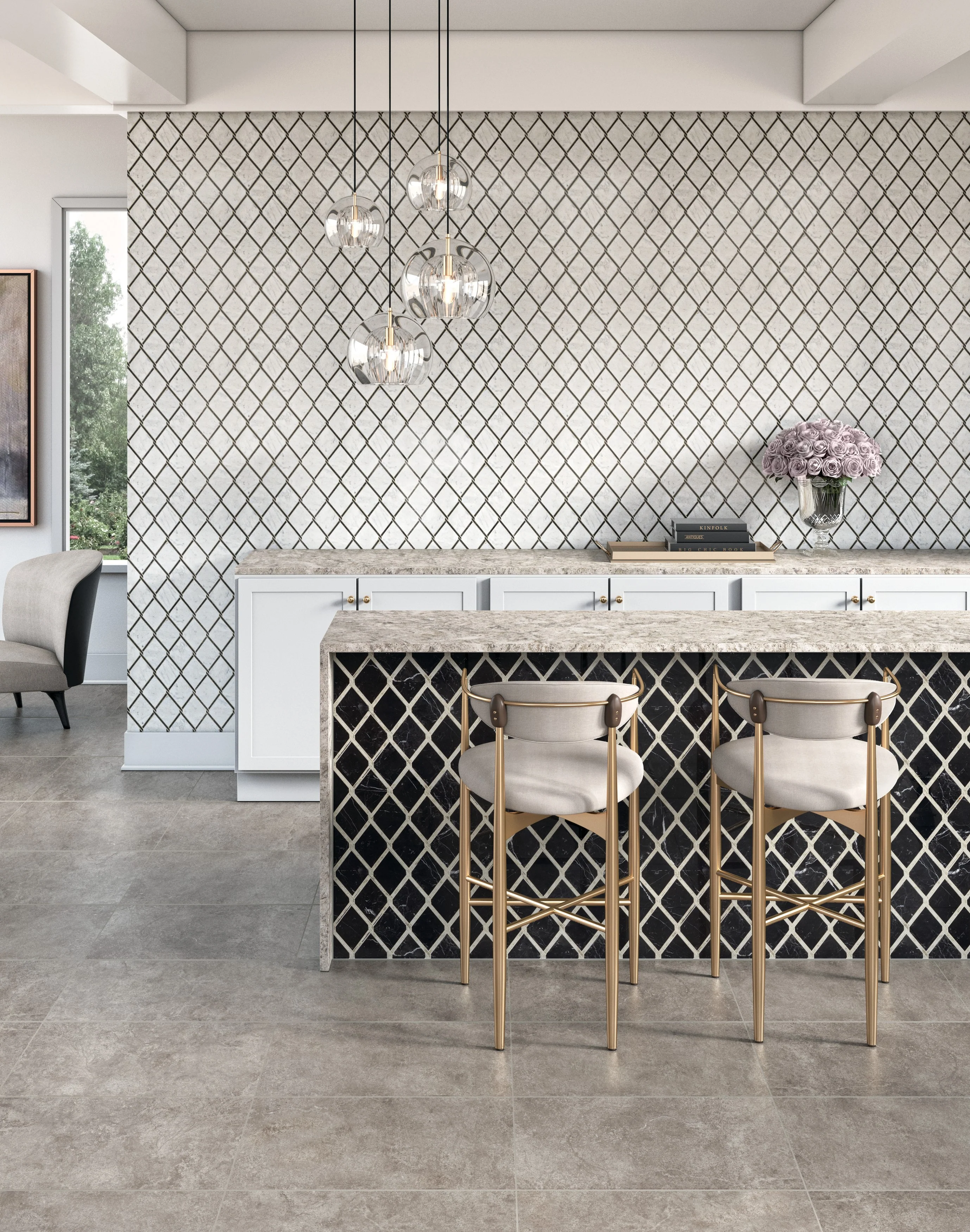 Lavaliere Natural Stone Mosaic 14X14 Nero Marquina /Antique Mirror Polished - Image 2