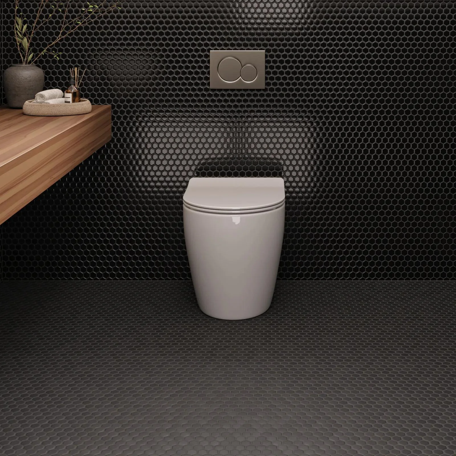 Le Café 1X1 Hexagon Glazed Porcelain Mosaic 10-1/4X11-3/4 Black Gloss - Image 2