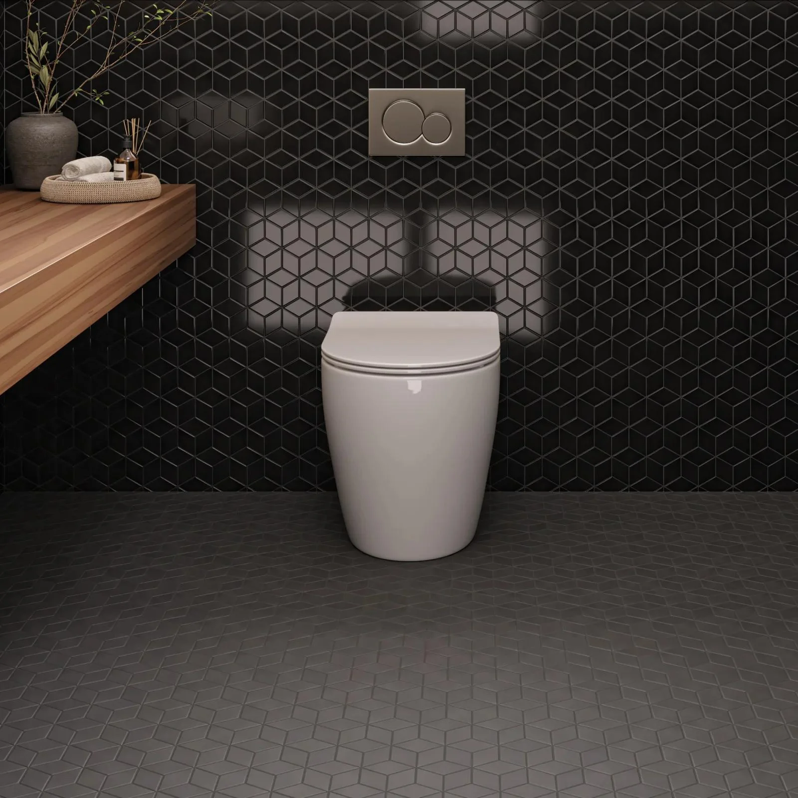Le Café Diamond Glazed Porcelain Mosaic 10-9/16X12-3/16 Black Gloss - Image 2