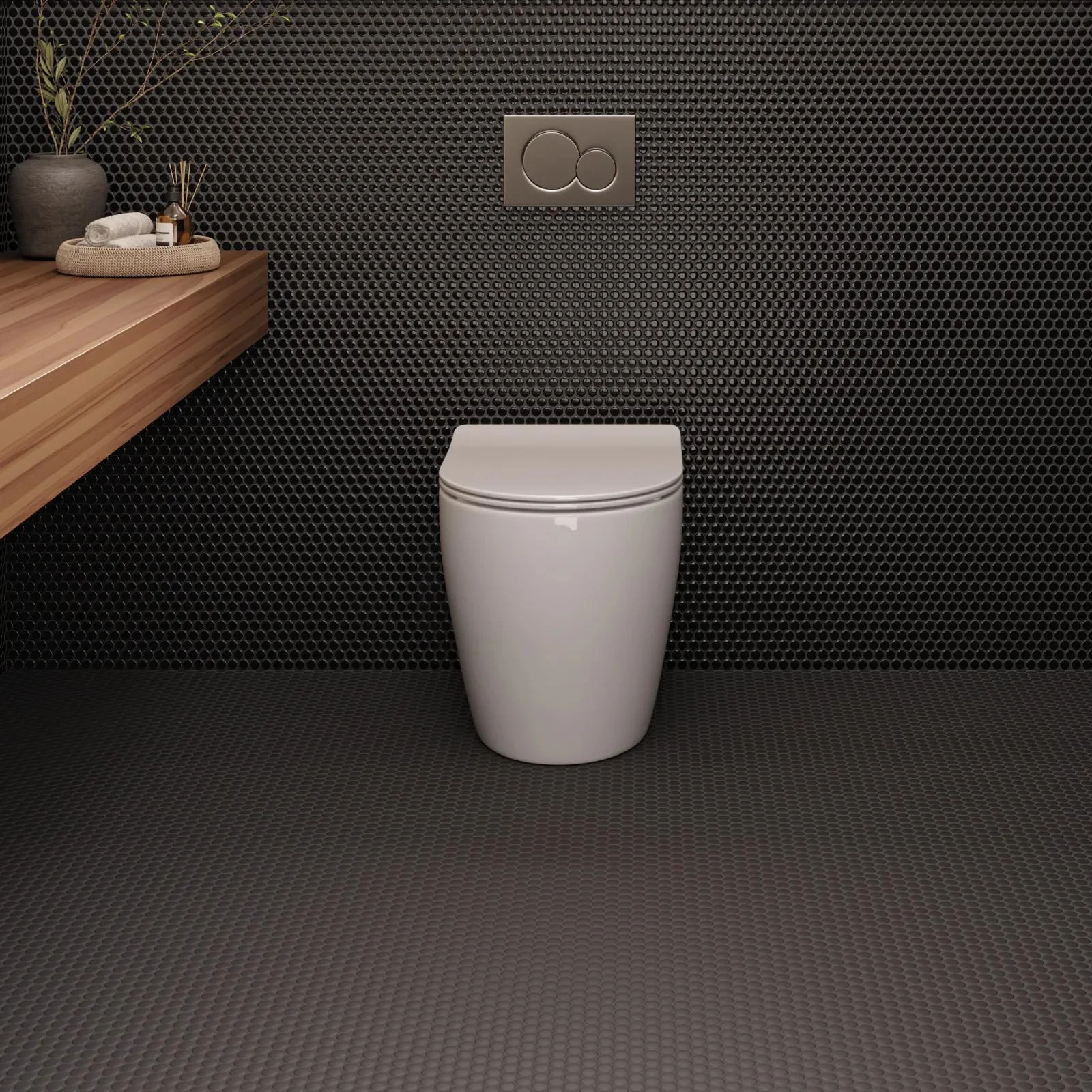 Le Café 3/4" Penny Round Black Matte Mosaic - Image 2